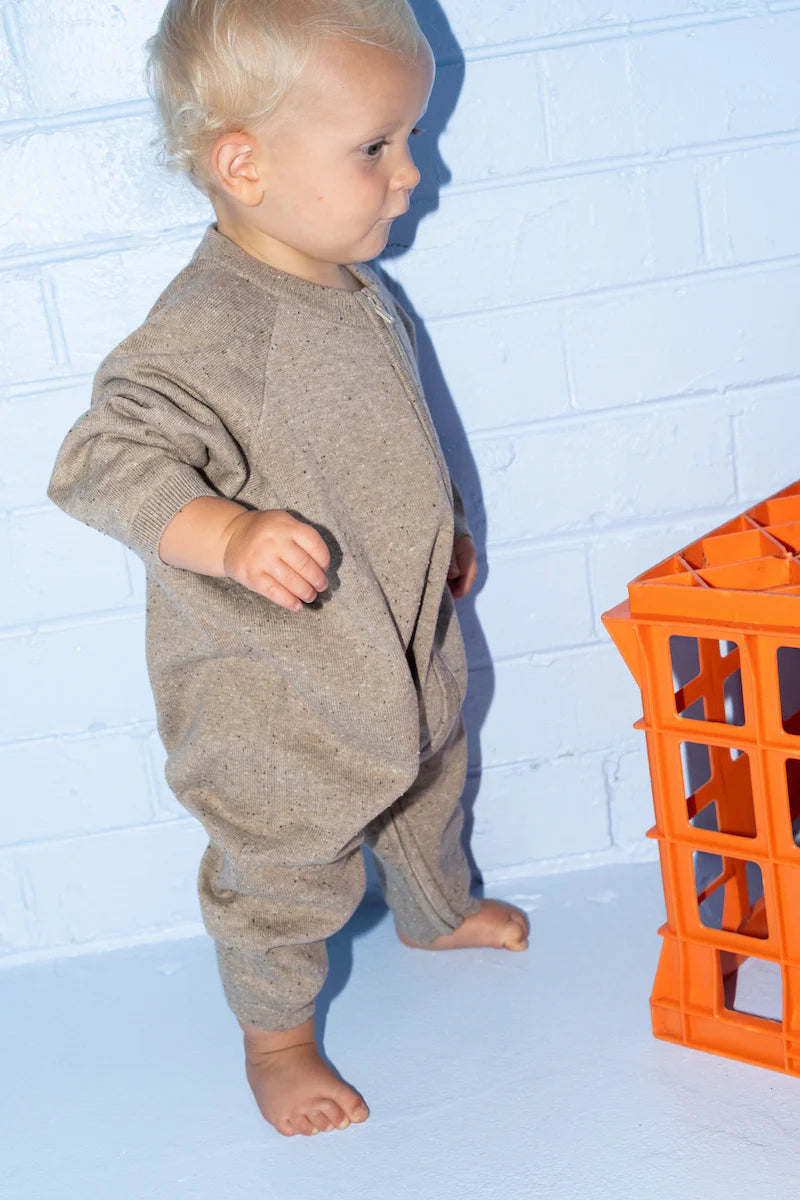 Grown - Organic Speckle Knit Zipper Starsuit - Oatmilk