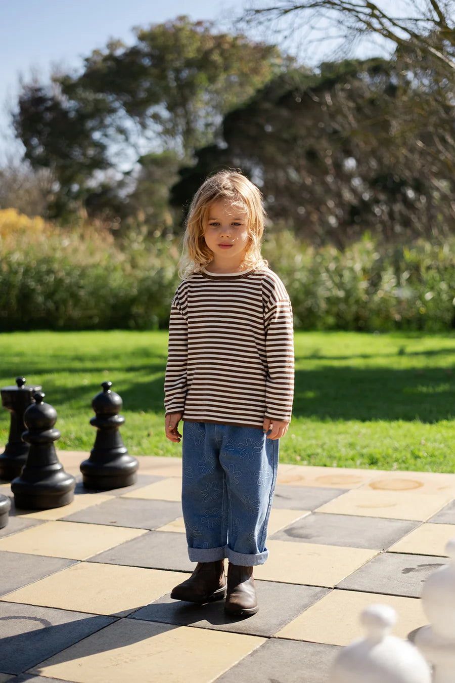 Grown Clothing - Organic Essential Stripe LS Knit Tee - Espresso