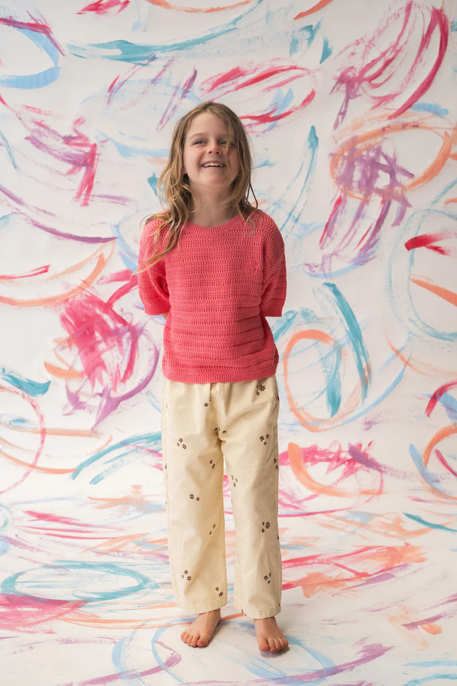 Grown Clothing - Organic Denim Wild Flower Embroidery Pant - Milk