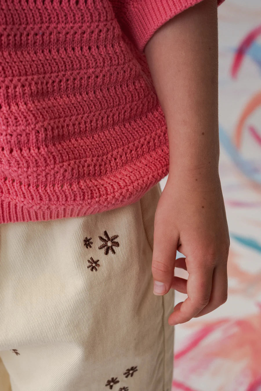 Grown Clothing - Organic Denim Wild Flower Embroidery Pant - Milk