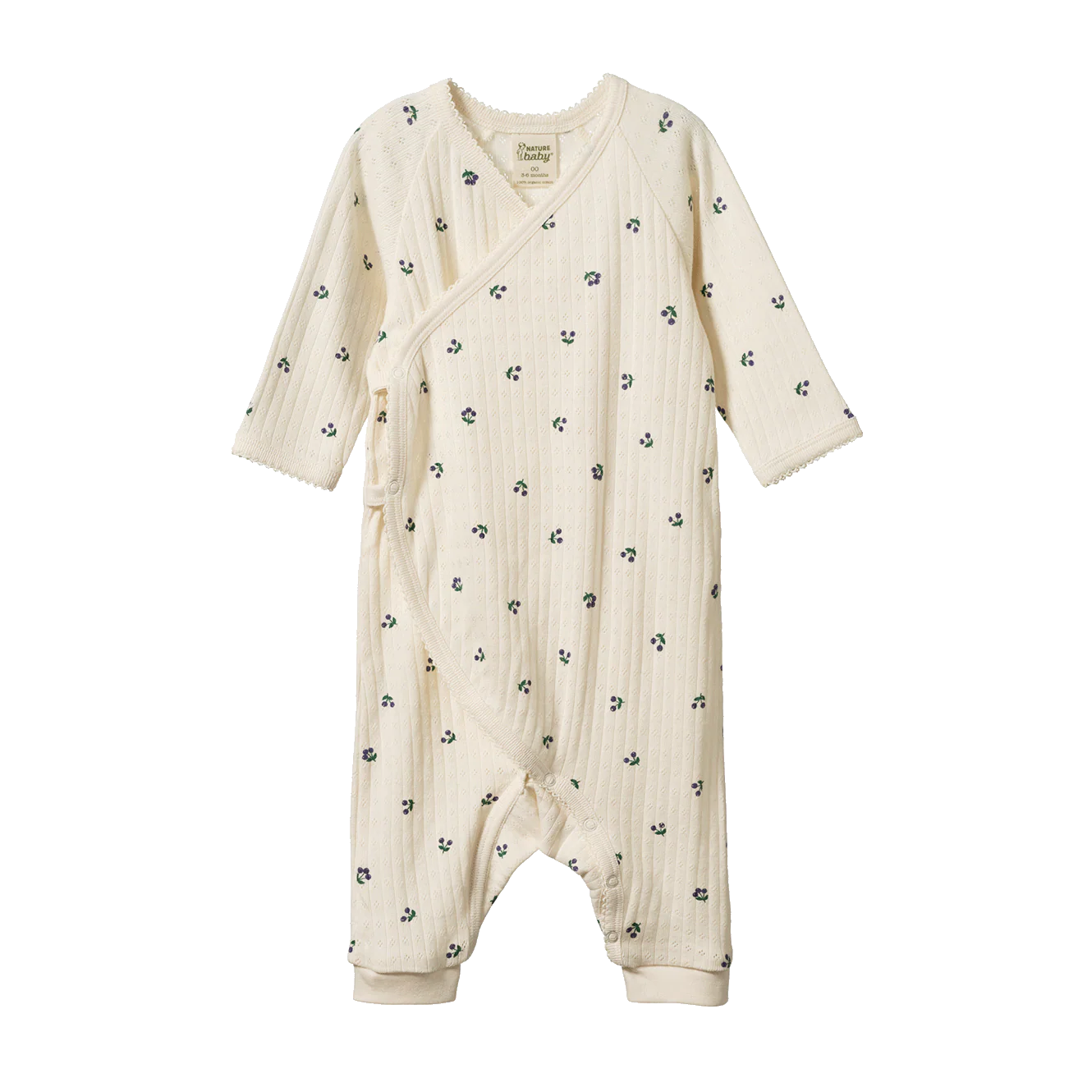 Nature Baby - Pointelle Kimono Stretch & Grow - Winter Berry Print