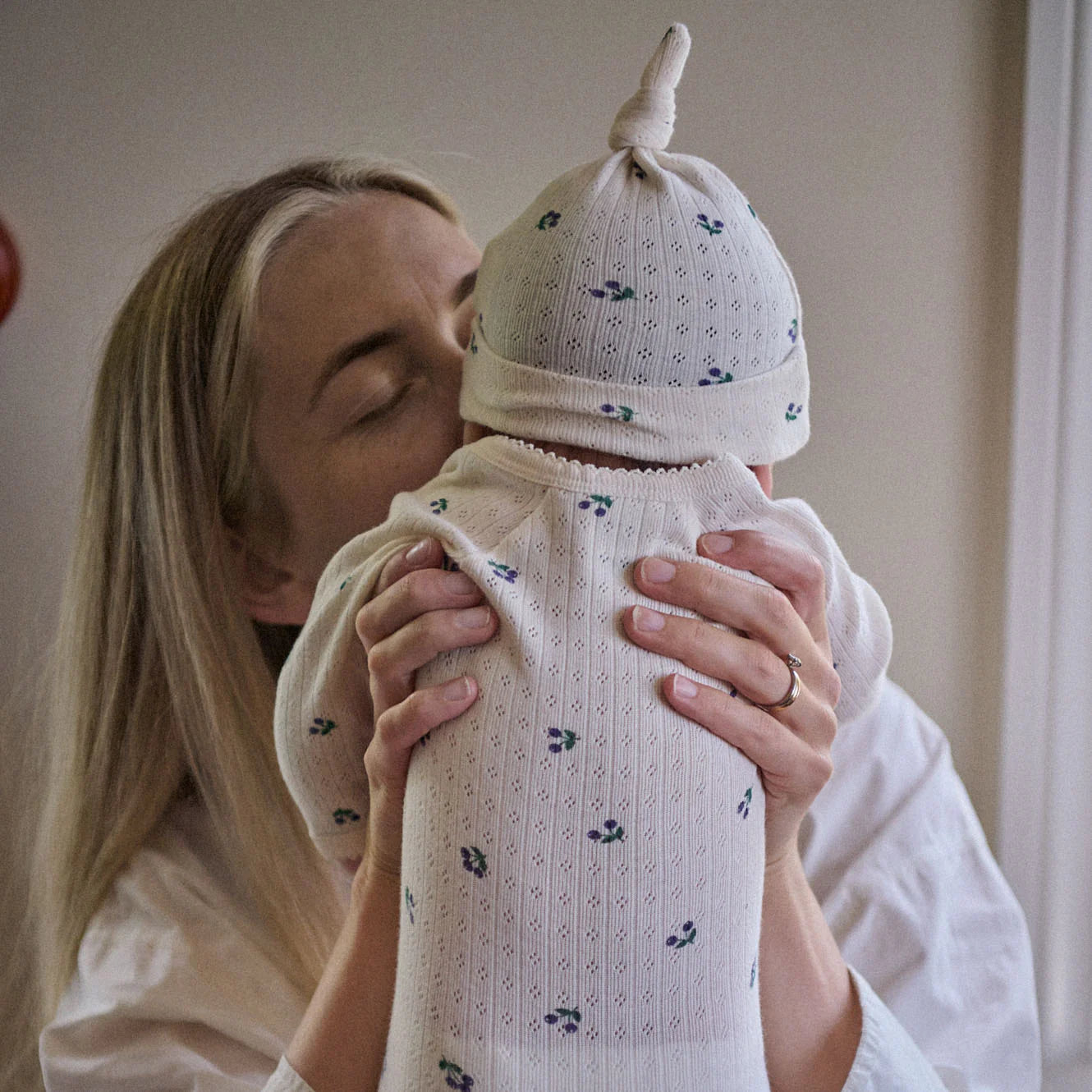 Nature Baby - Pointelle Knotted Beanie - Winter Berry Print