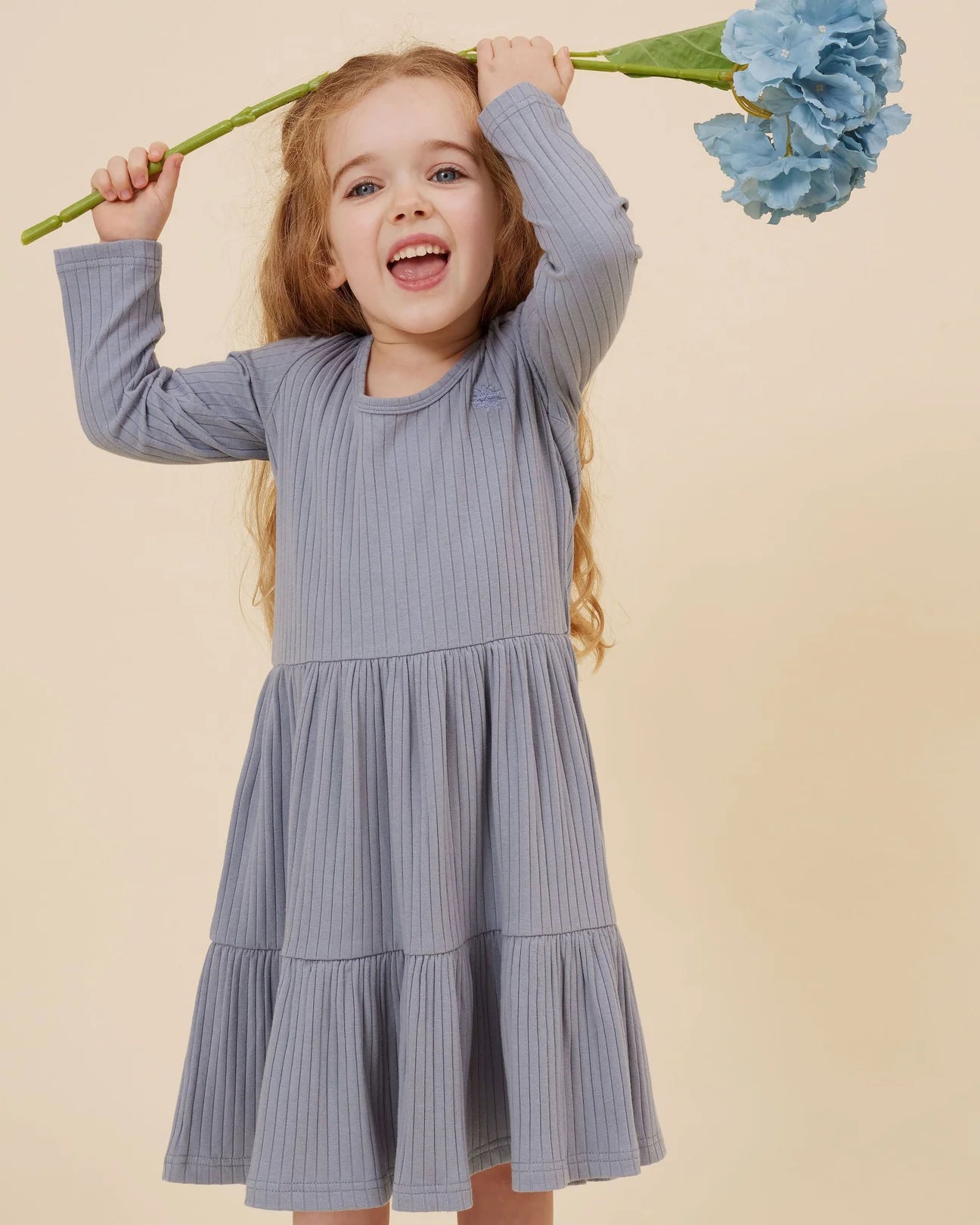 Kapow Kids - Cornflower Rib Scoop Back Dress