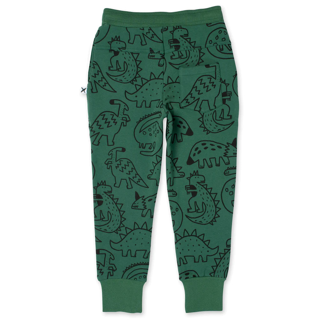 Minti - Sketched Dinos Furry Trackies - Kelly Green