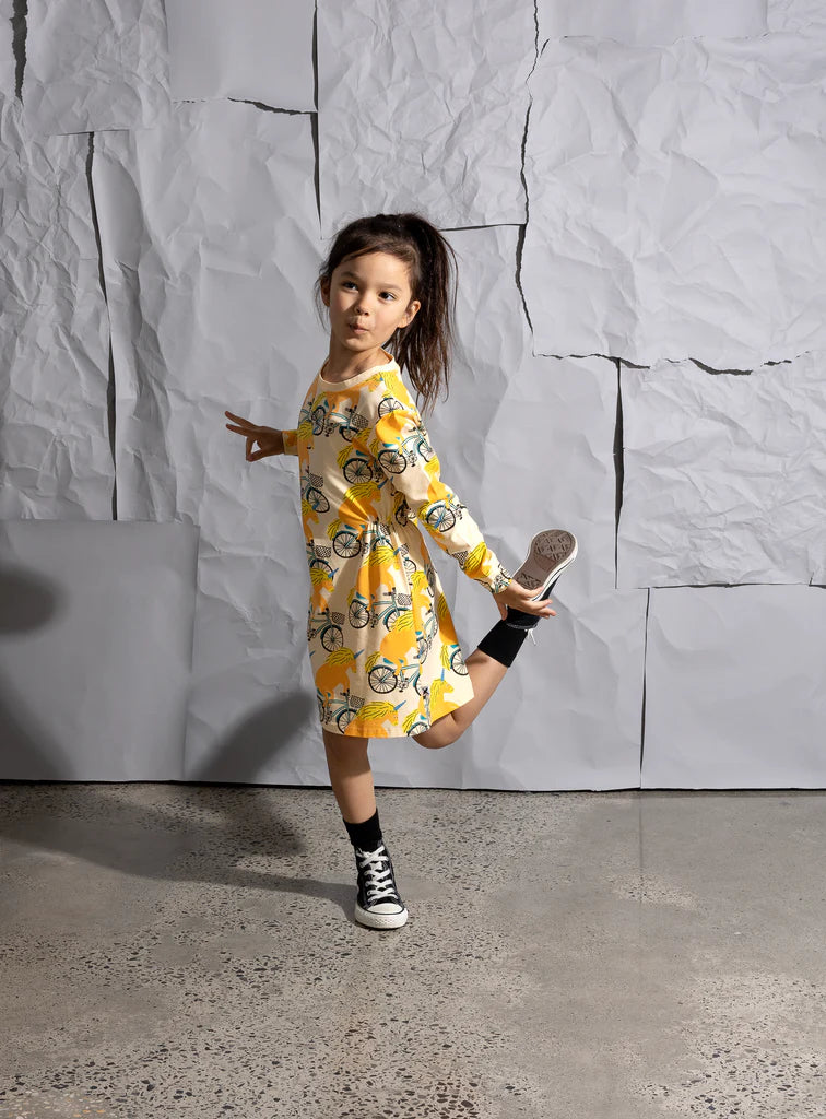 Minti - Biking Unicorns Dresses - Oat