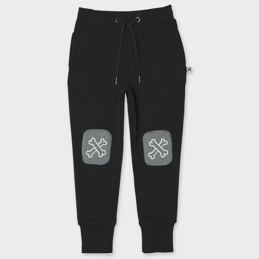 Minti - Bones Furry Patch Trackies - Black/Charcoal