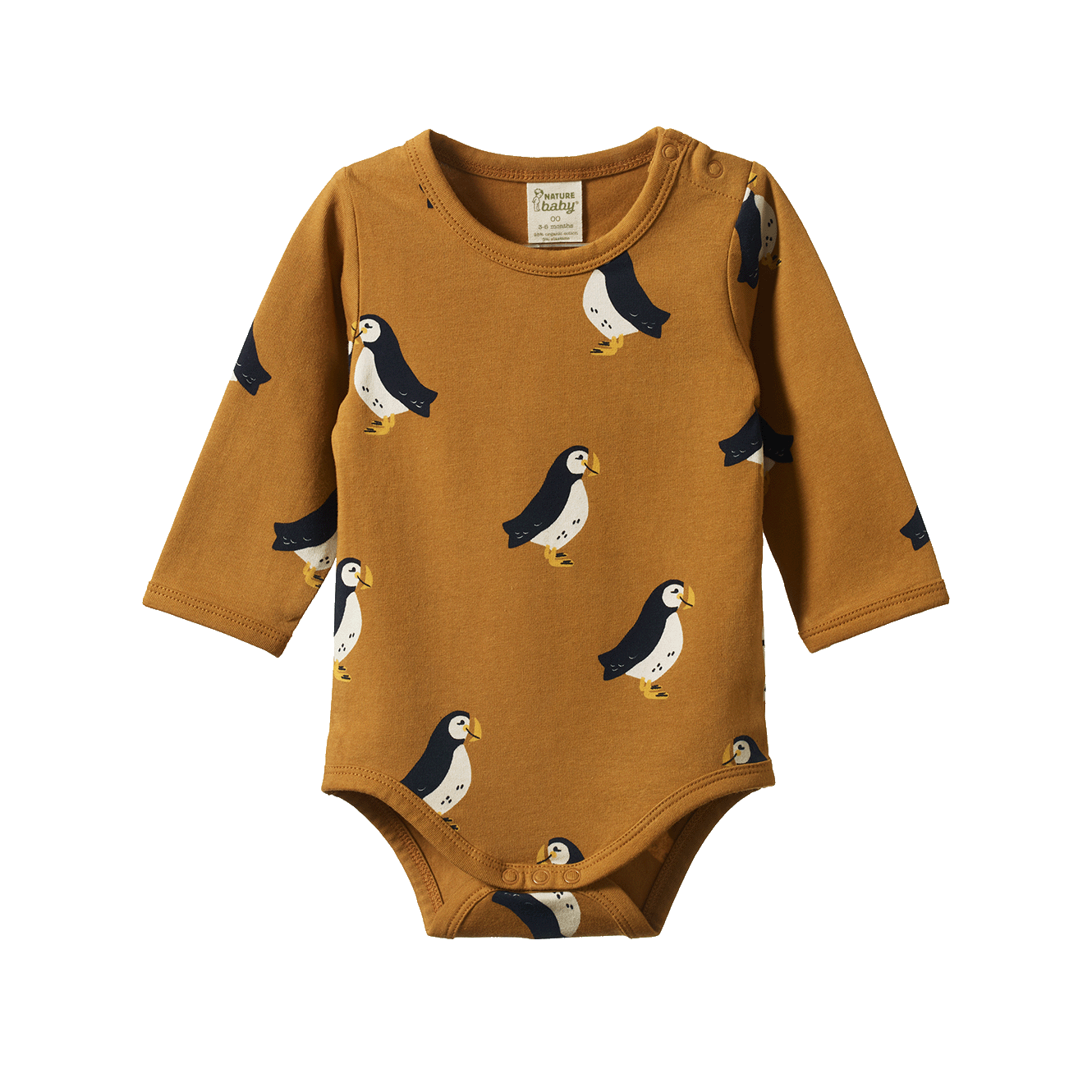 Nature Baby - Stretch Jersey Long Sleeve Bodysuit - Puffin Toffee Print