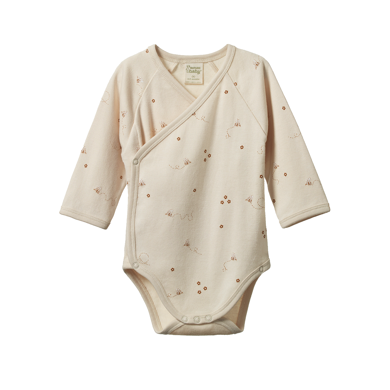 Nature Baby - Long Sleeve Kimono Bodysuit - Bumble Bee Print