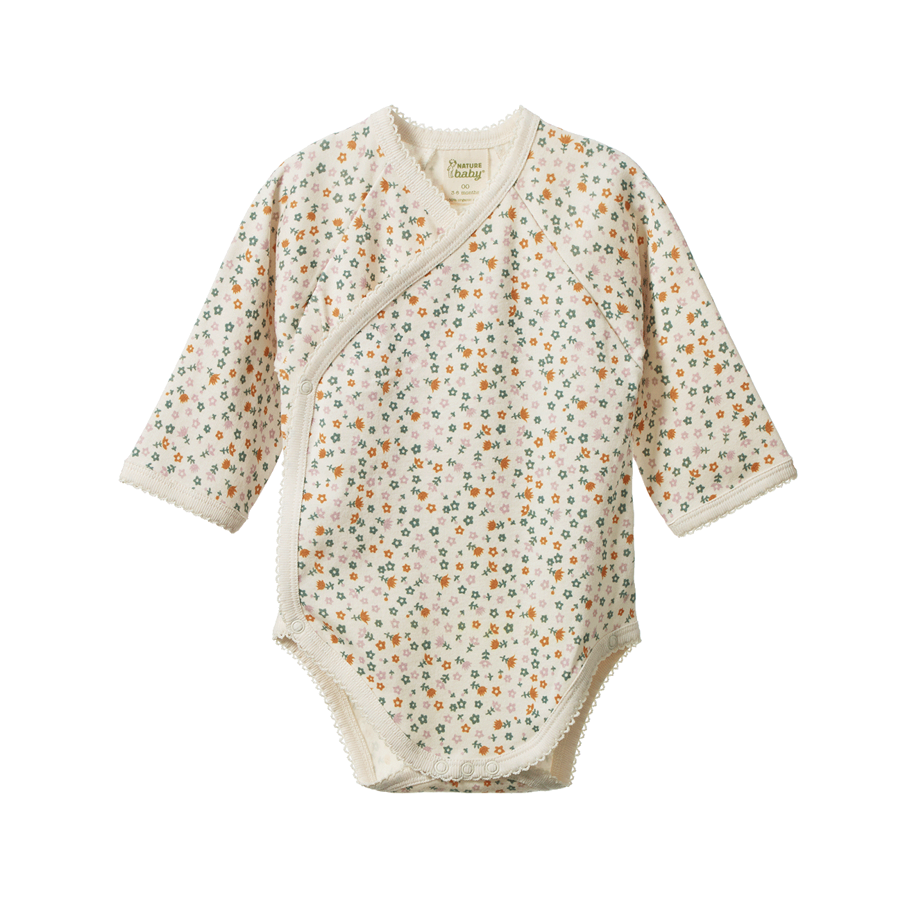 Nature Baby - Long Sleeve Kimono Bodysuit - Pollyanna Print