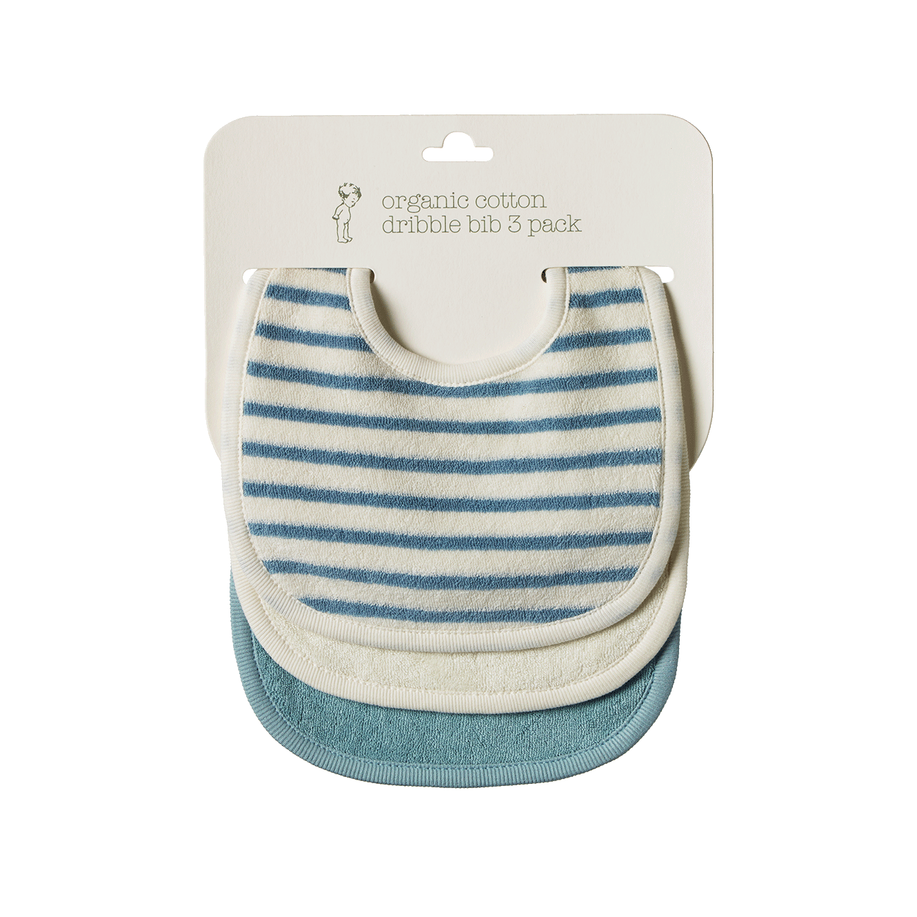 Nature Baby - Dribble Bib 3 Pack - Powder Blue/Natural