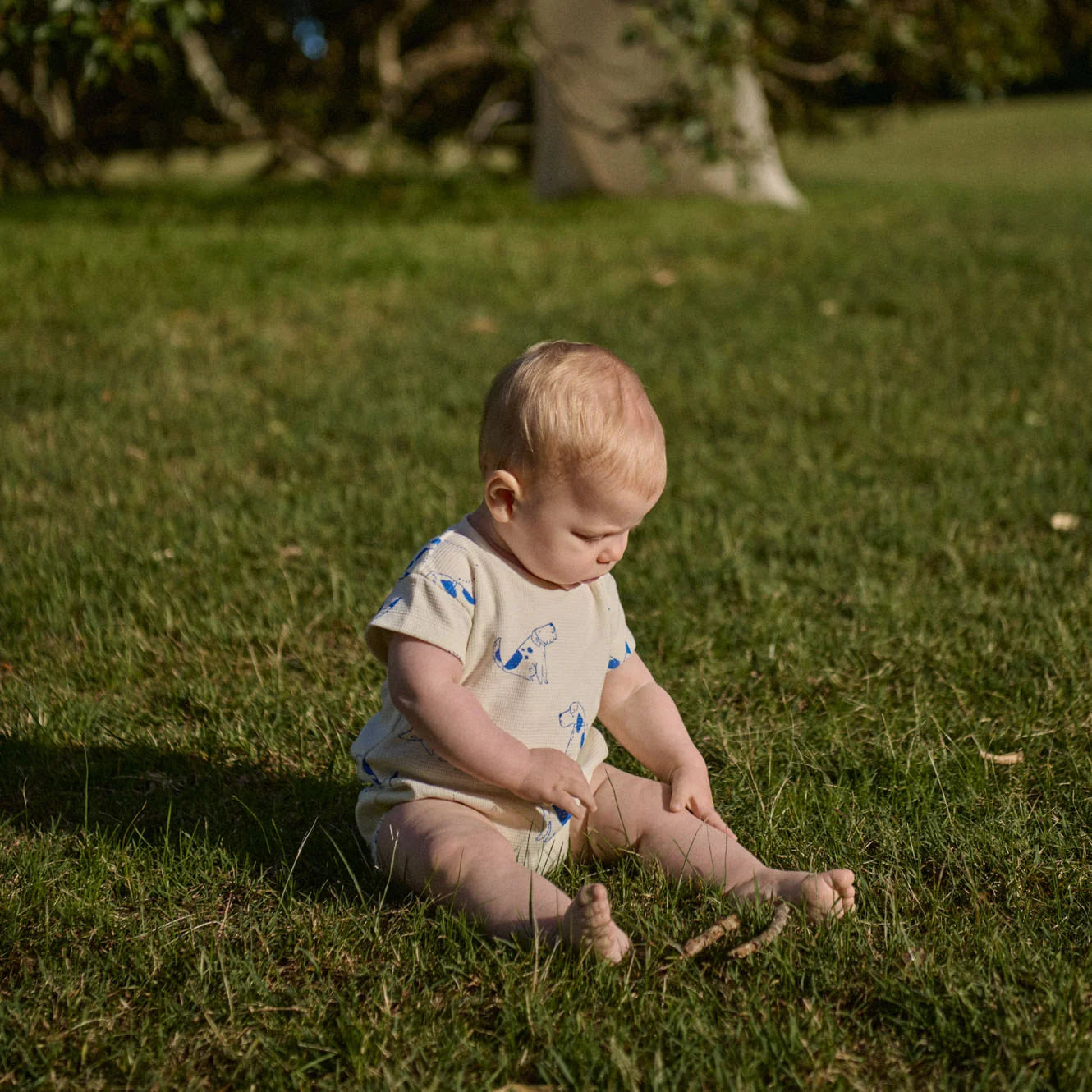 Nature Baby - Waffle Juno Romper - Dog Walk Print
