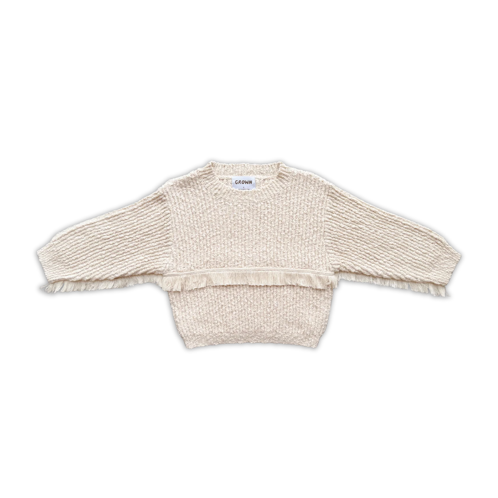 Grown - Organic Fringe Rib Knit Pull Over - Natural