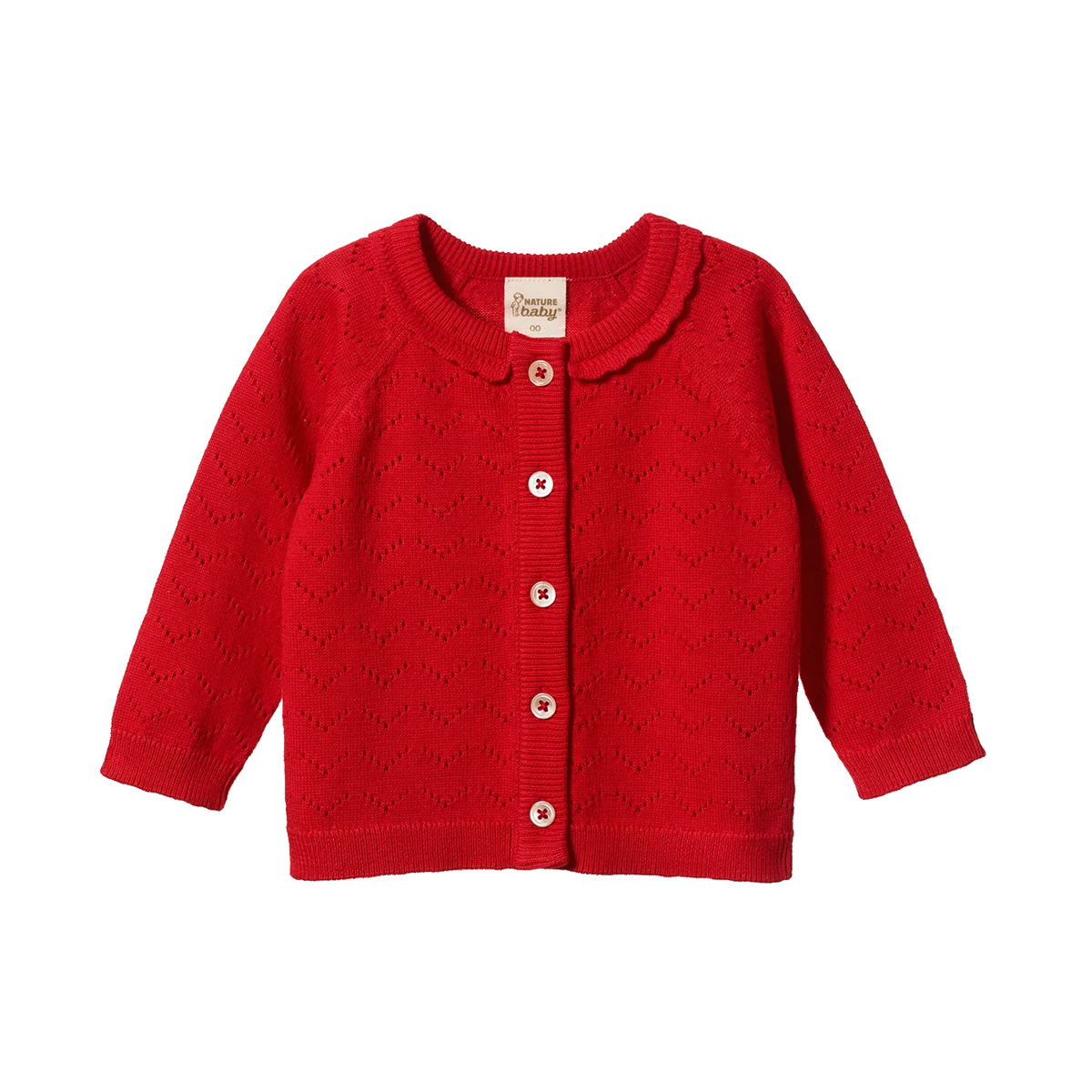 Nature Baby - Piper Cardigan - Raspberry Red Pointelle