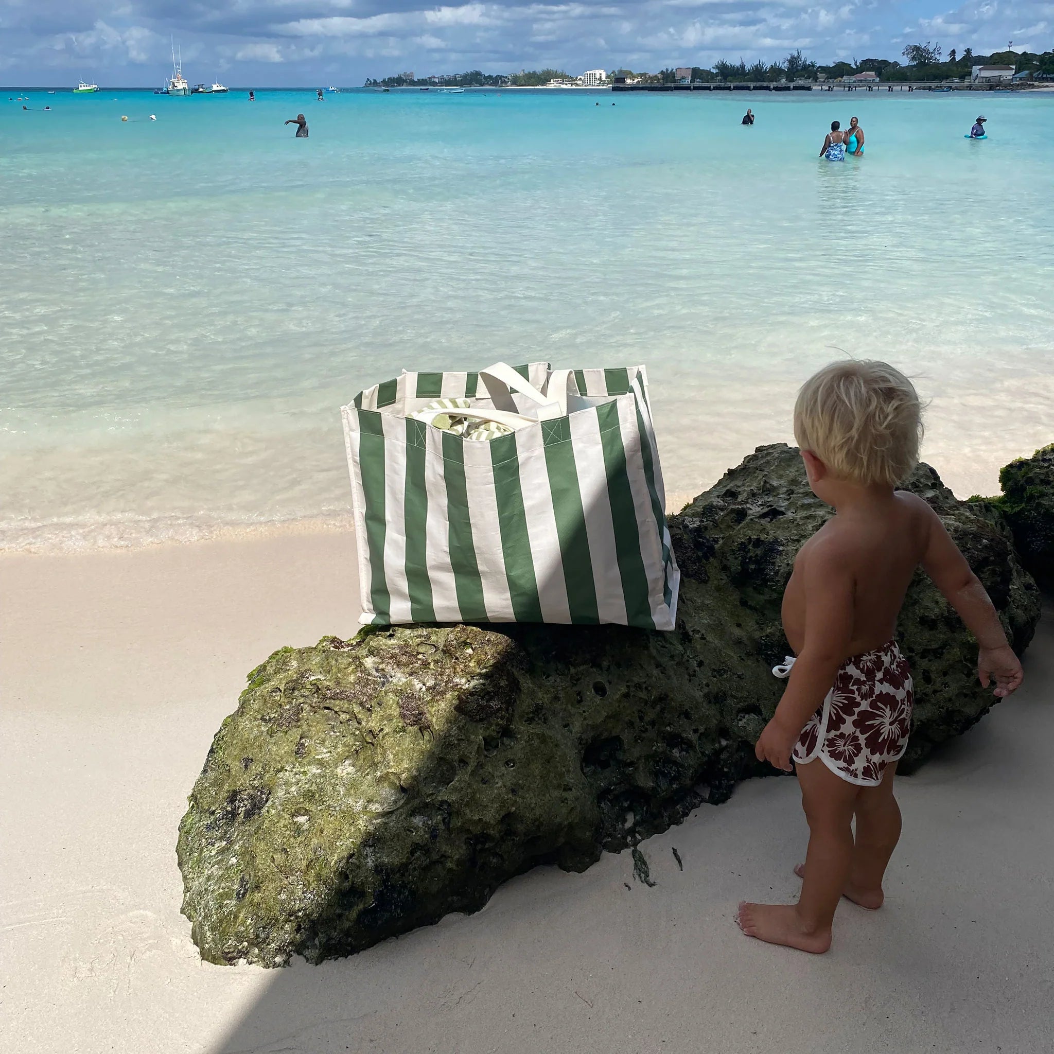 Sunnylife - Carryall Beach Bag - The Vacay Olive Stripe
