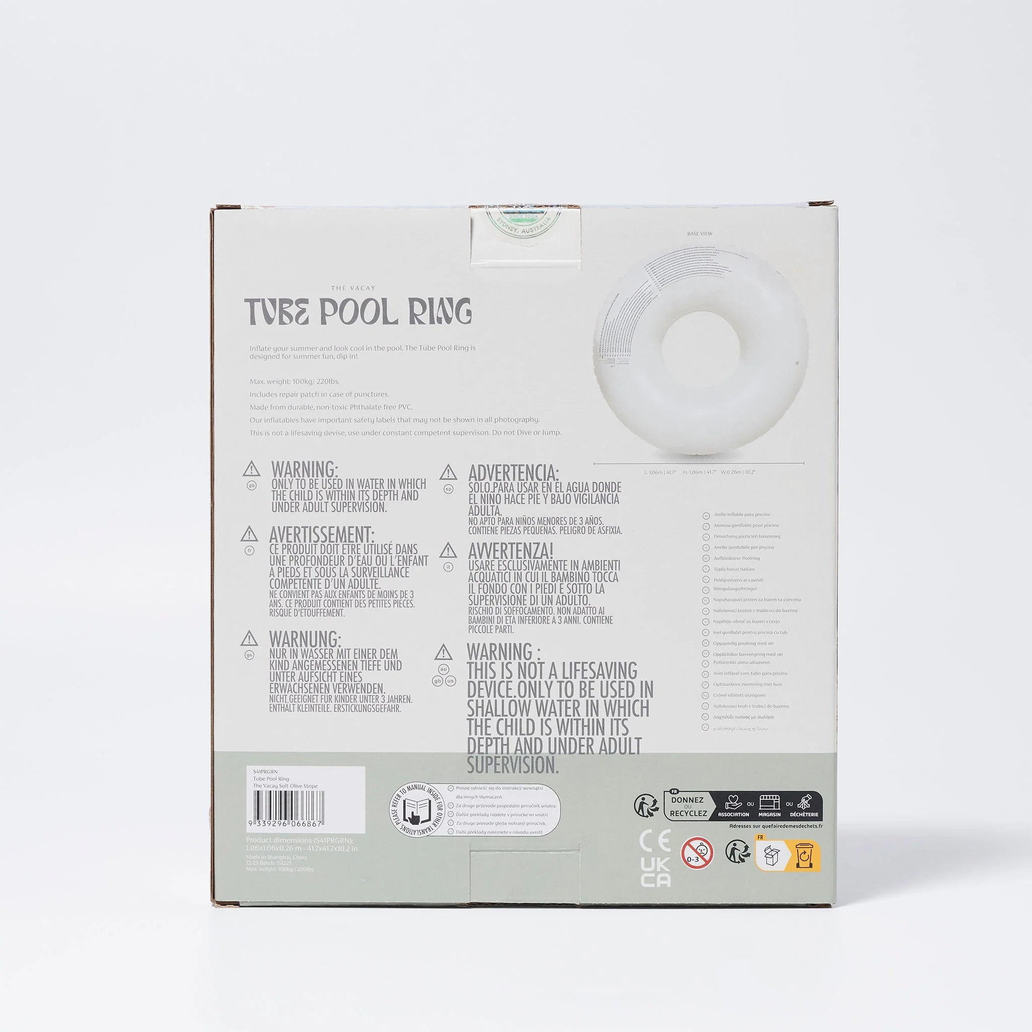 Sunnylife - Pool Ring The Vacay Soft Olive Stripe