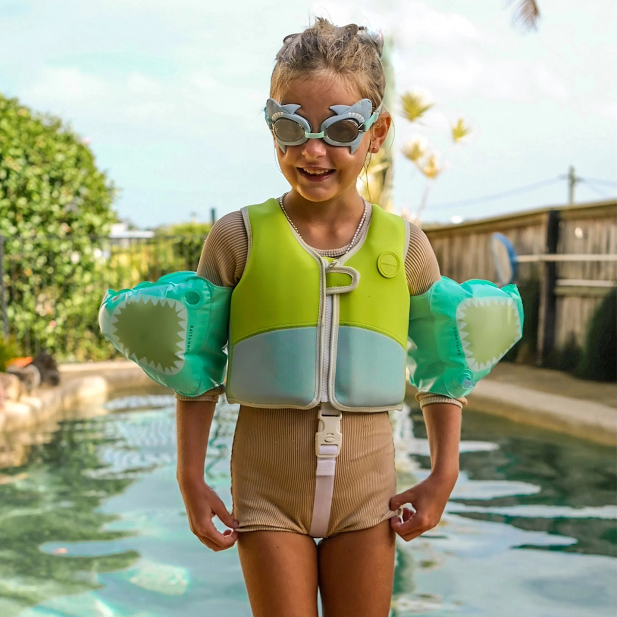 Sunnylife - Mini Swim Goggles - Salty the Shark Aqua
