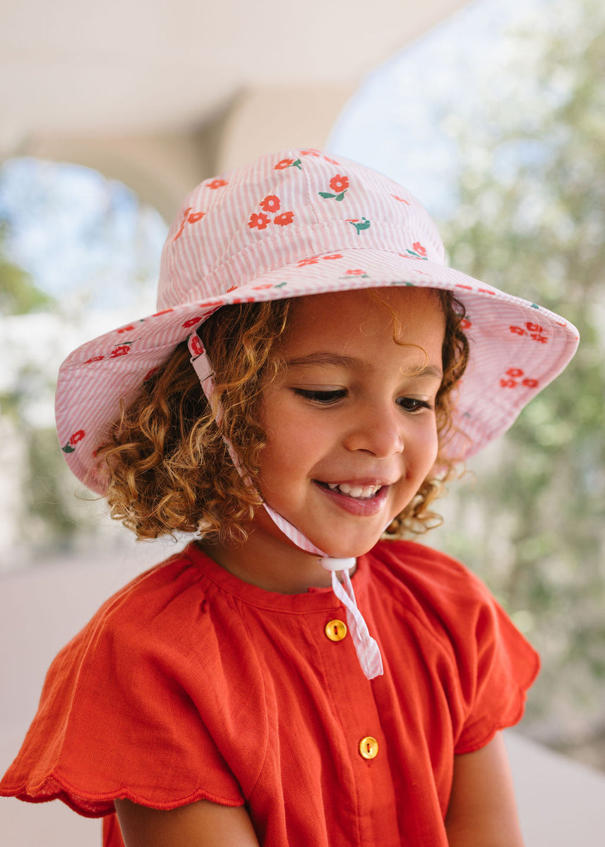 Acorn - Striped Posy Wide Brim Sunhat Pink