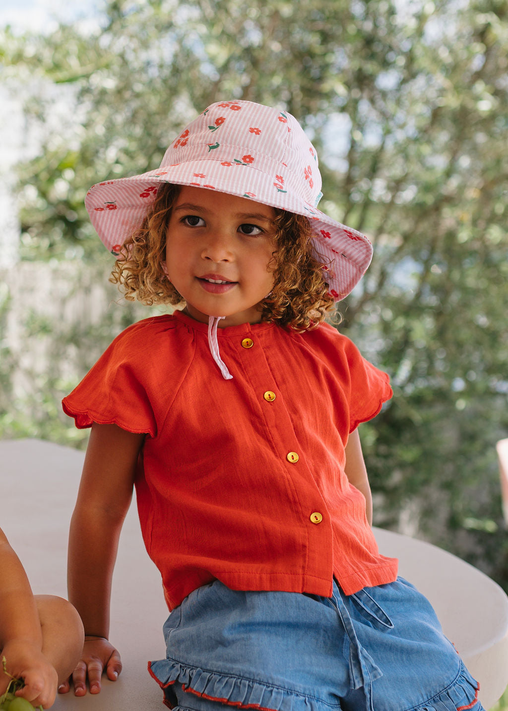 Acorn - Striped Posy Wide Brim Sunhat Pink