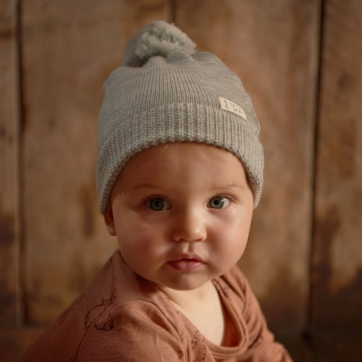 Nature Baby - Alpine Pom Pom Beanie - Light Grey Marl