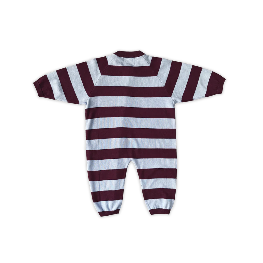 Grown  - Organic Stripe Zipper Knit Starsuit - Plum & Haze