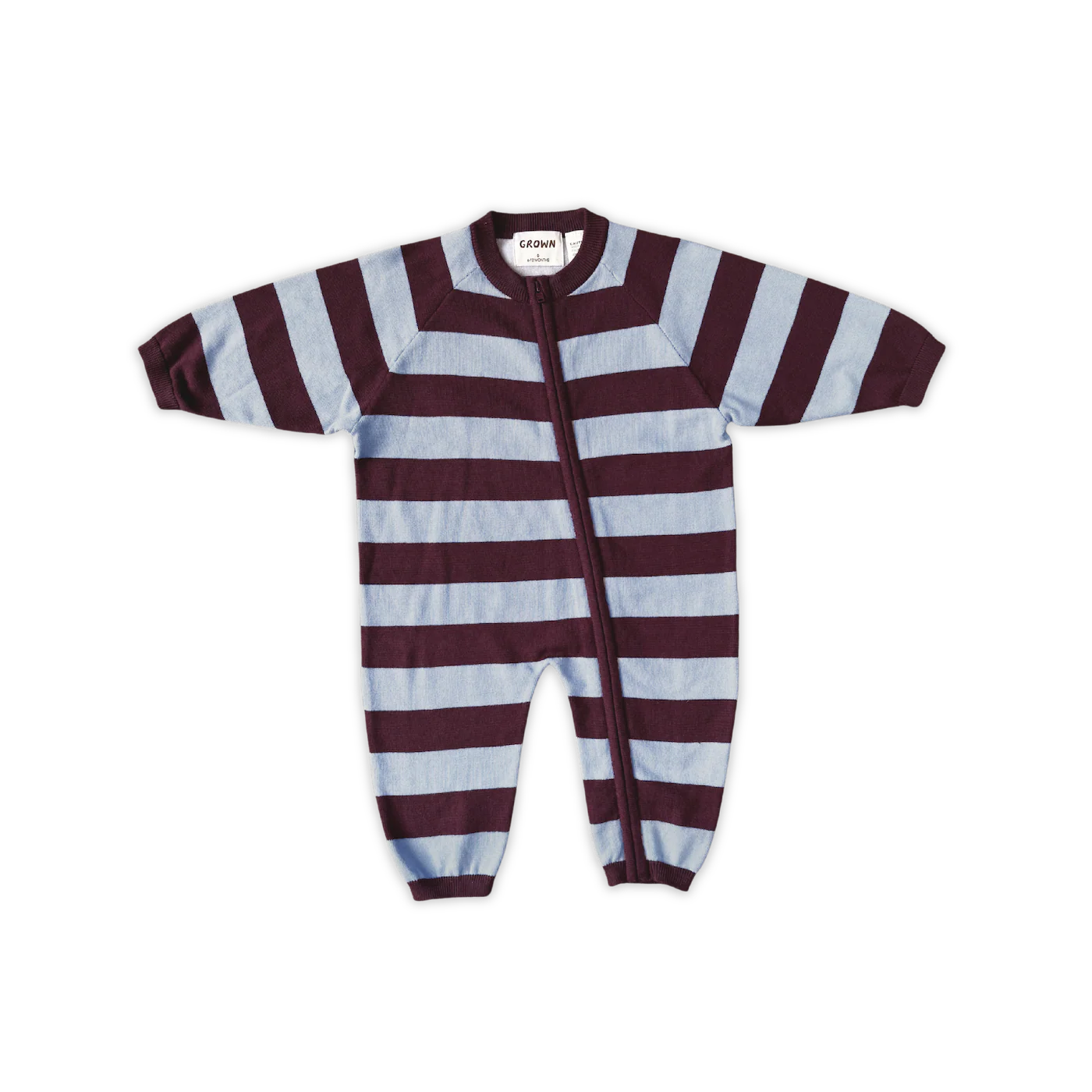 Grown  - Organic Stripe Zipper Knit Starsuit - Plum & Haze
