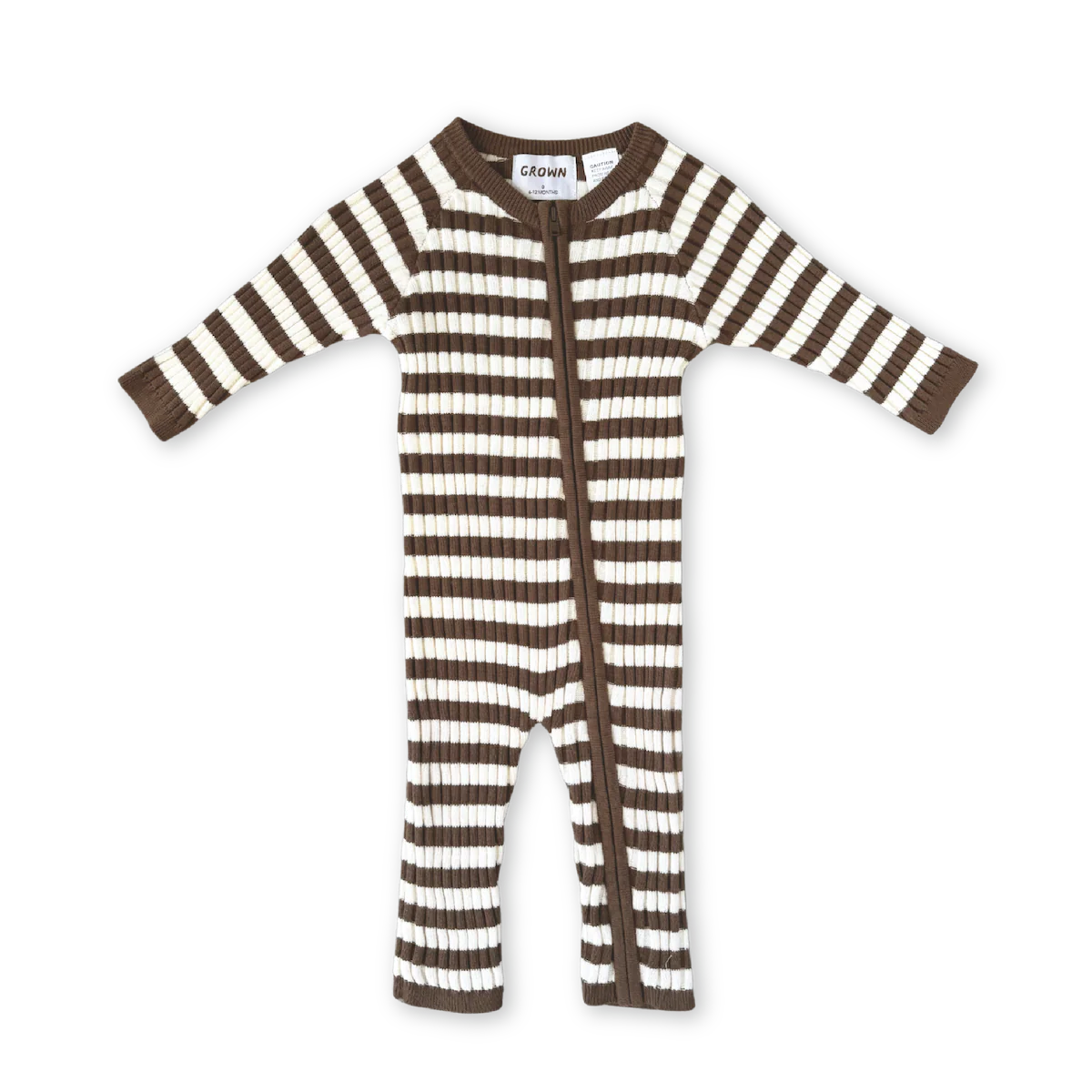 Grown Clothing - Organic Rib Stripe Knit Zipper Jumpsuit - Espresso & Milk