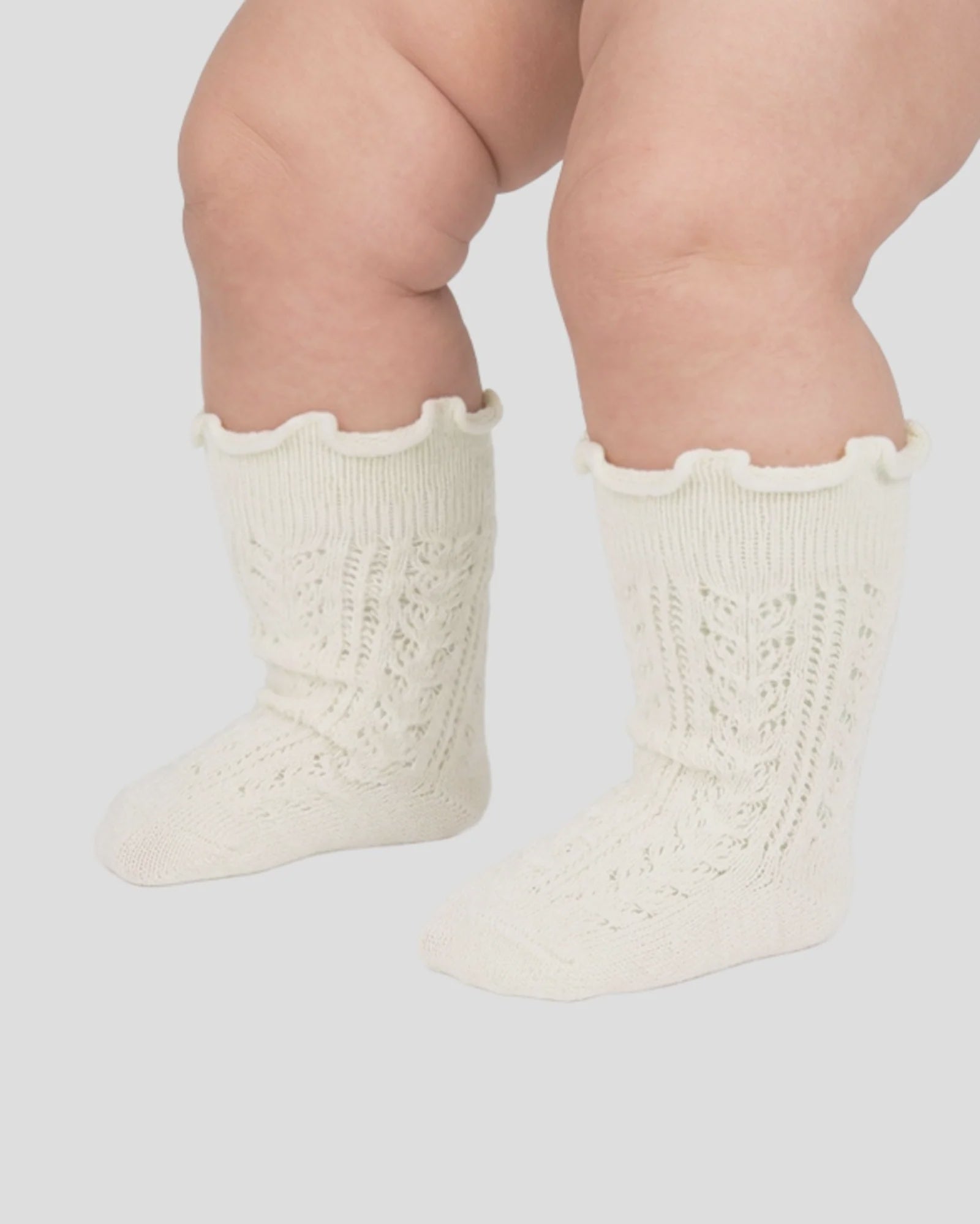 Toshi - Organic Socks Frilly  Knee High - Lace Cream