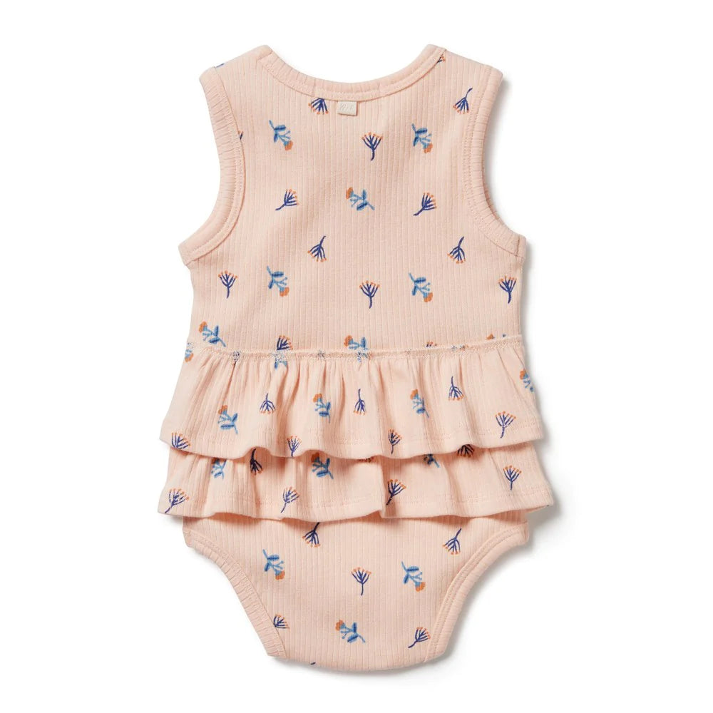 Wilson & Frenchy - Little Flower Organic Rib Ruffle Bodysuit