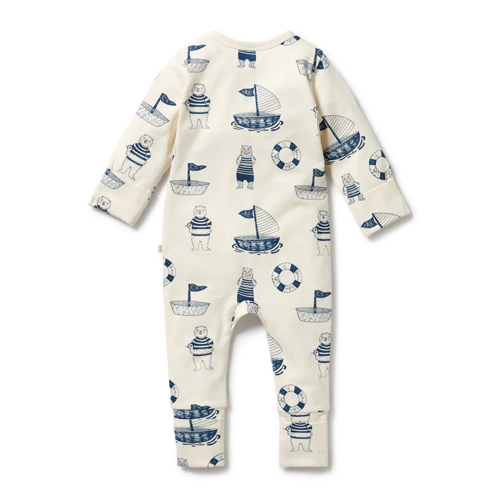Wilson & Frenchy - Nautical Bear Organic Zipsuit with Feet