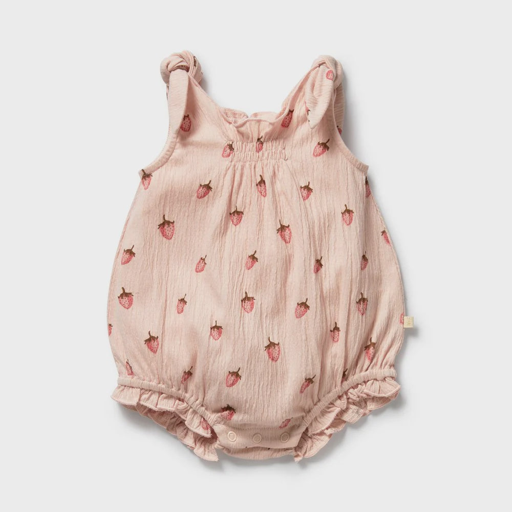 Wilson & Frenchy - Strawberry Kisses Organic Tie Playsuit