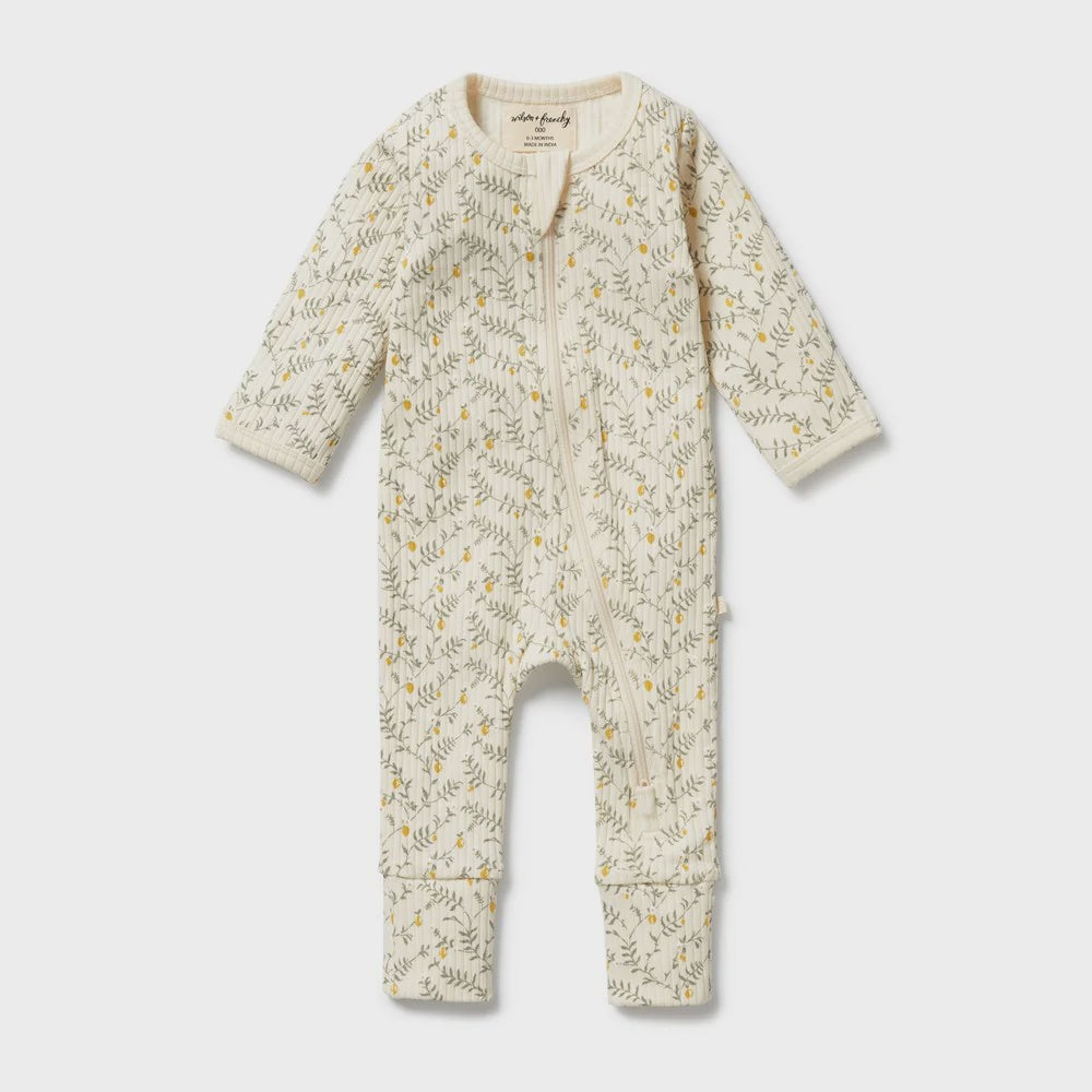 Wilson & Frenchy - Lemon Leaf Organic Zipsuit with Feet