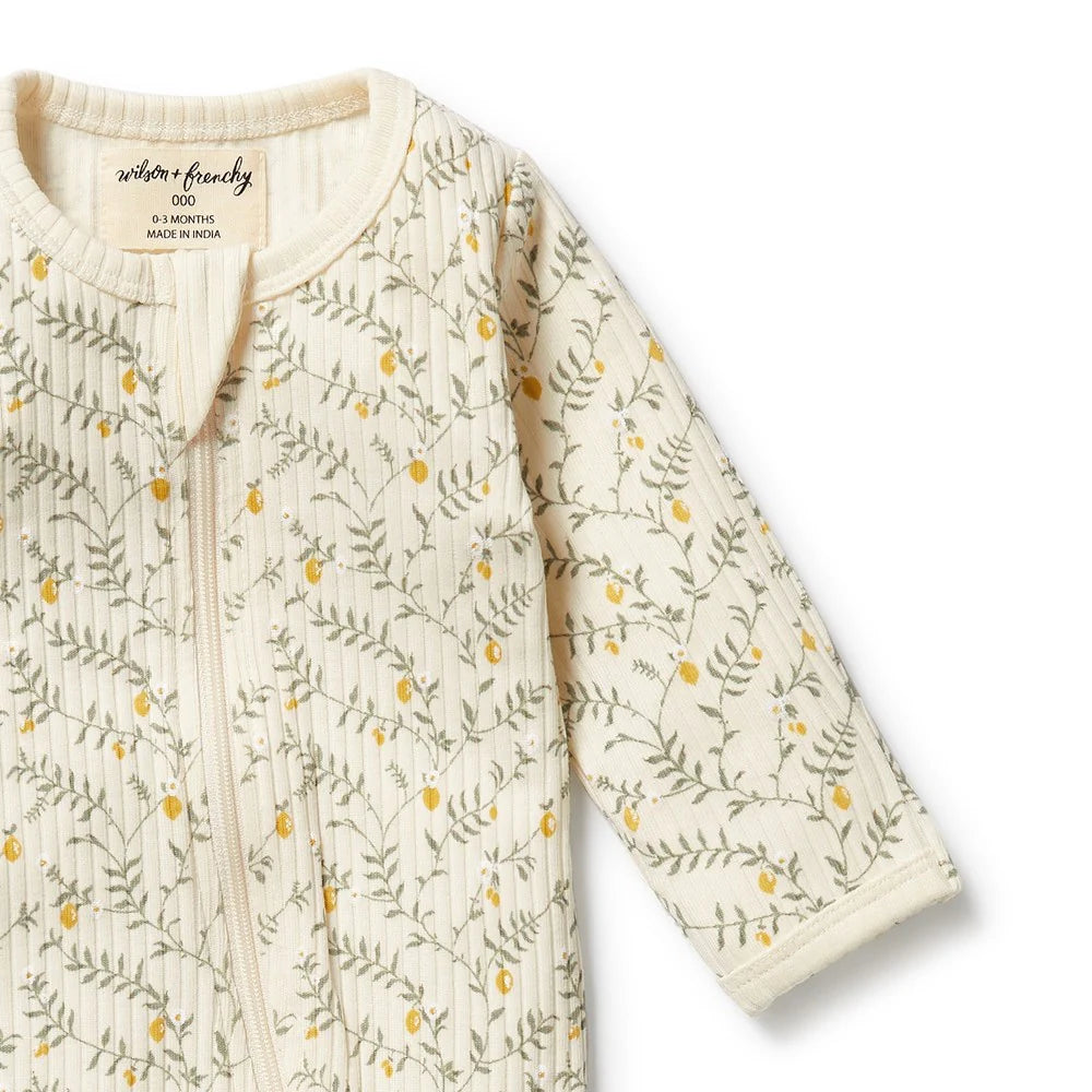 Wilson & Frenchy - Lemon Leaf Organic Zipsuit with Feet