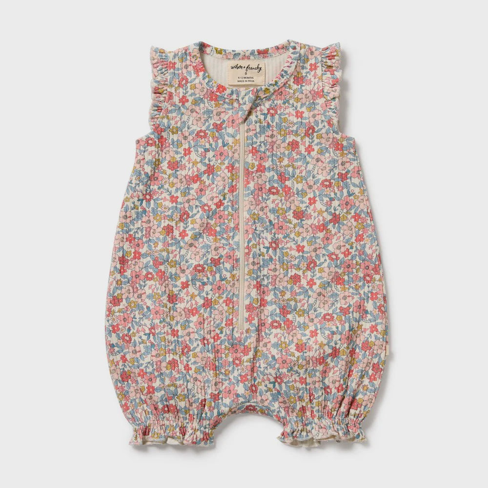 Wilson & Frenchy - Summer Bloom Organic Ruffle Zipsuit