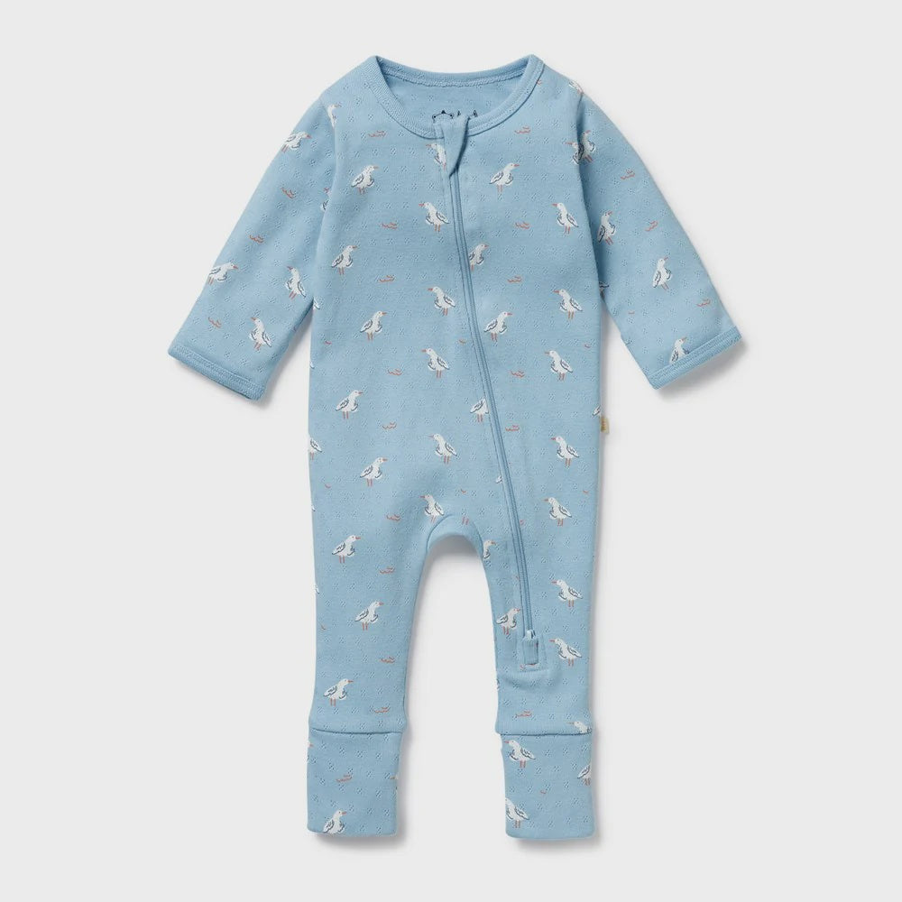 Wilson & Frenchy - Sunny Seagulls Organic Pointelle Zipsuit with Feet