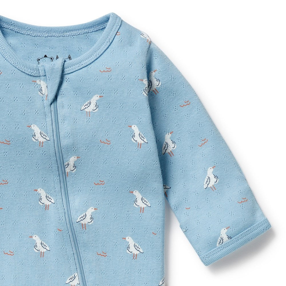 Wilson & Frenchy - Sunny Seagulls Organic Pointelle Zipsuit with Feet