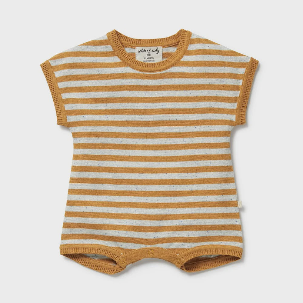 Wilson & Frenchy - Golden Wave Stripe Organic Knitted Growsuit