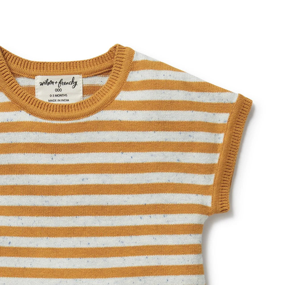 Wilson & Frenchy - Golden Wave Stripe Organic Knitted Growsuit