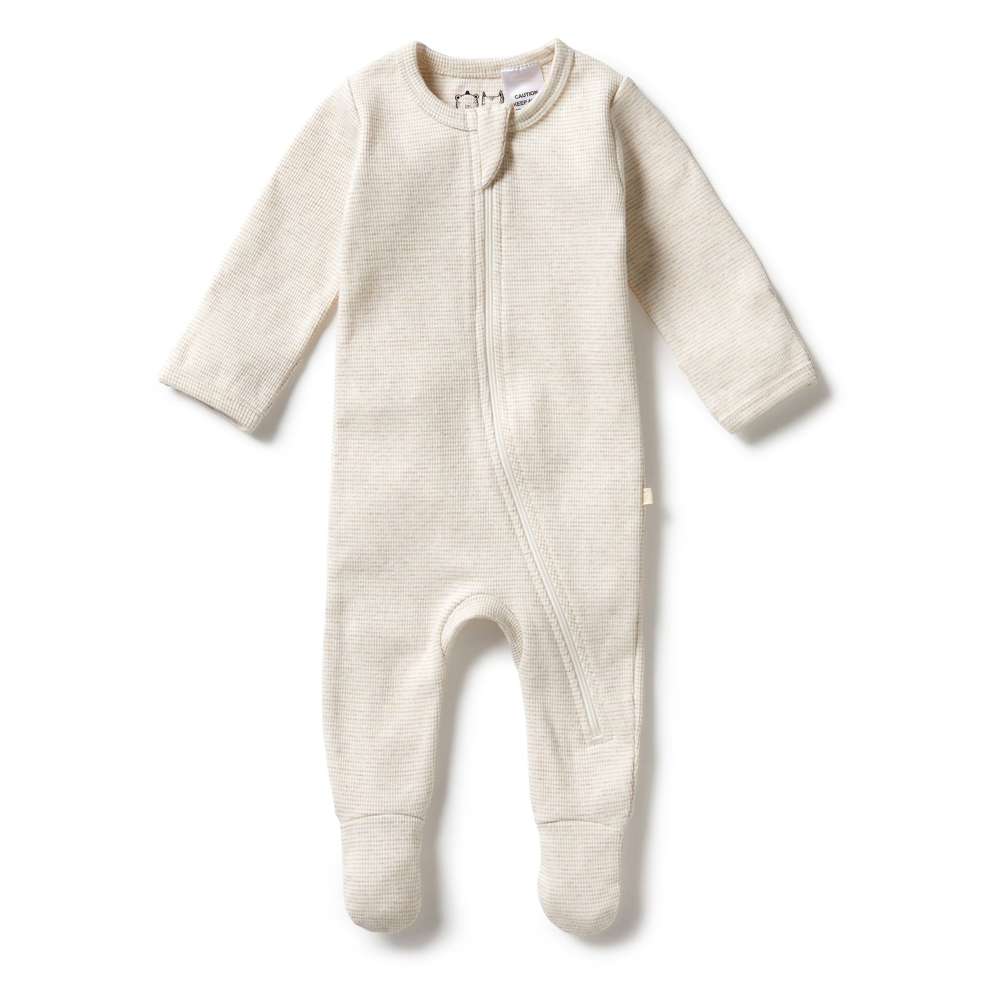 Wilson & Frenchy - Oatmeal Organic Stripe Rib Zipsuit  with Feet