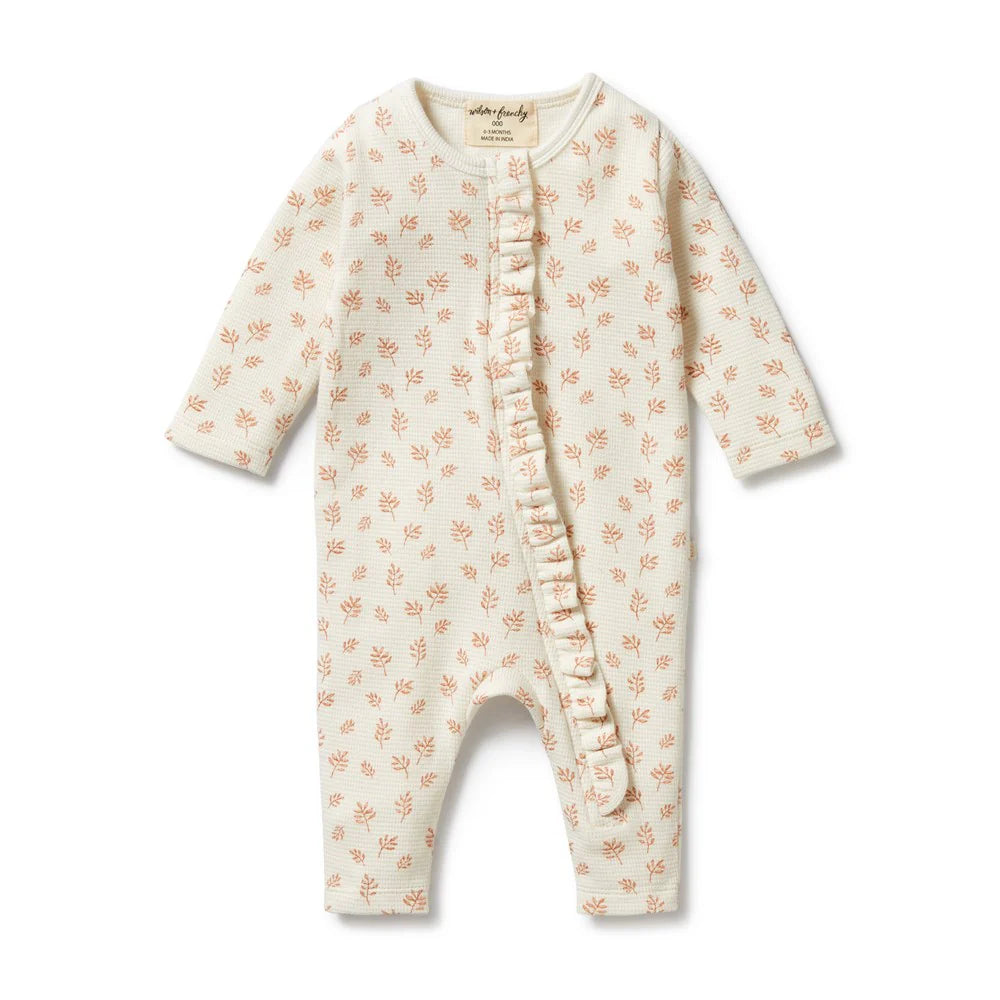 Wilson & Frenchy - Winter Blooms Organic Waffle Ruffle Zipsuit