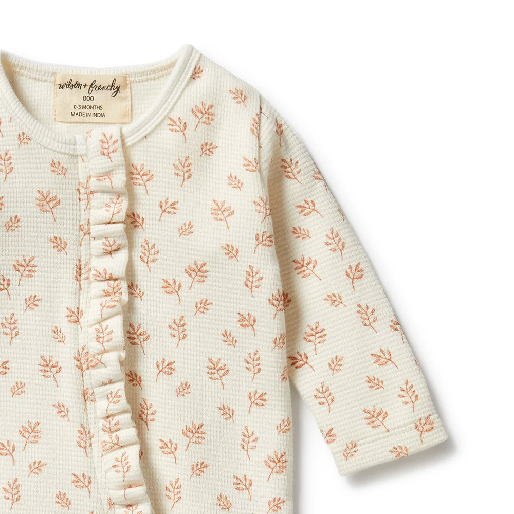 Wilson & Frenchy - Winter Blooms Organic Waffle Ruffle Zipsuit