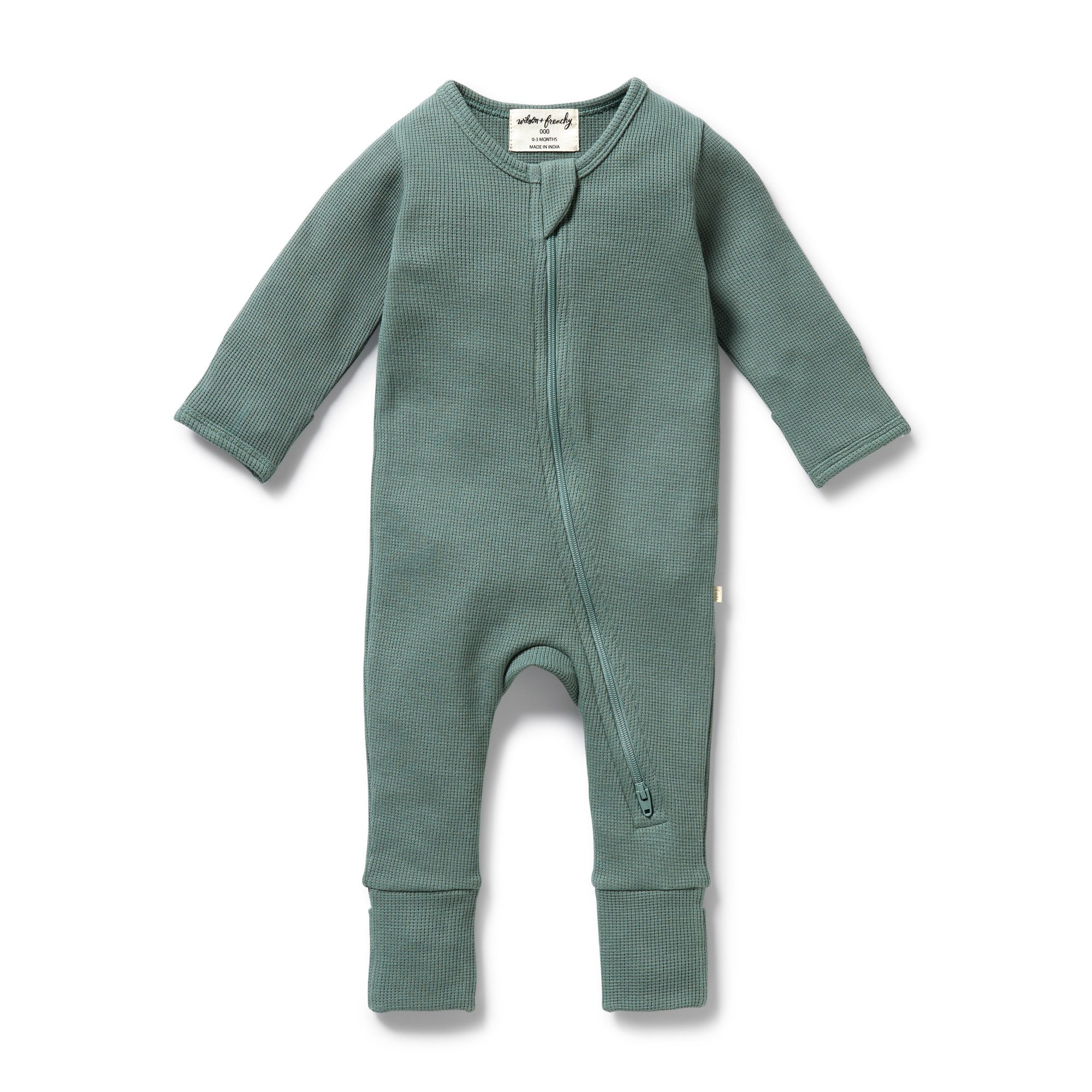 Wilson & Frenchy - Pine Green Organic Waffle Zipsuit