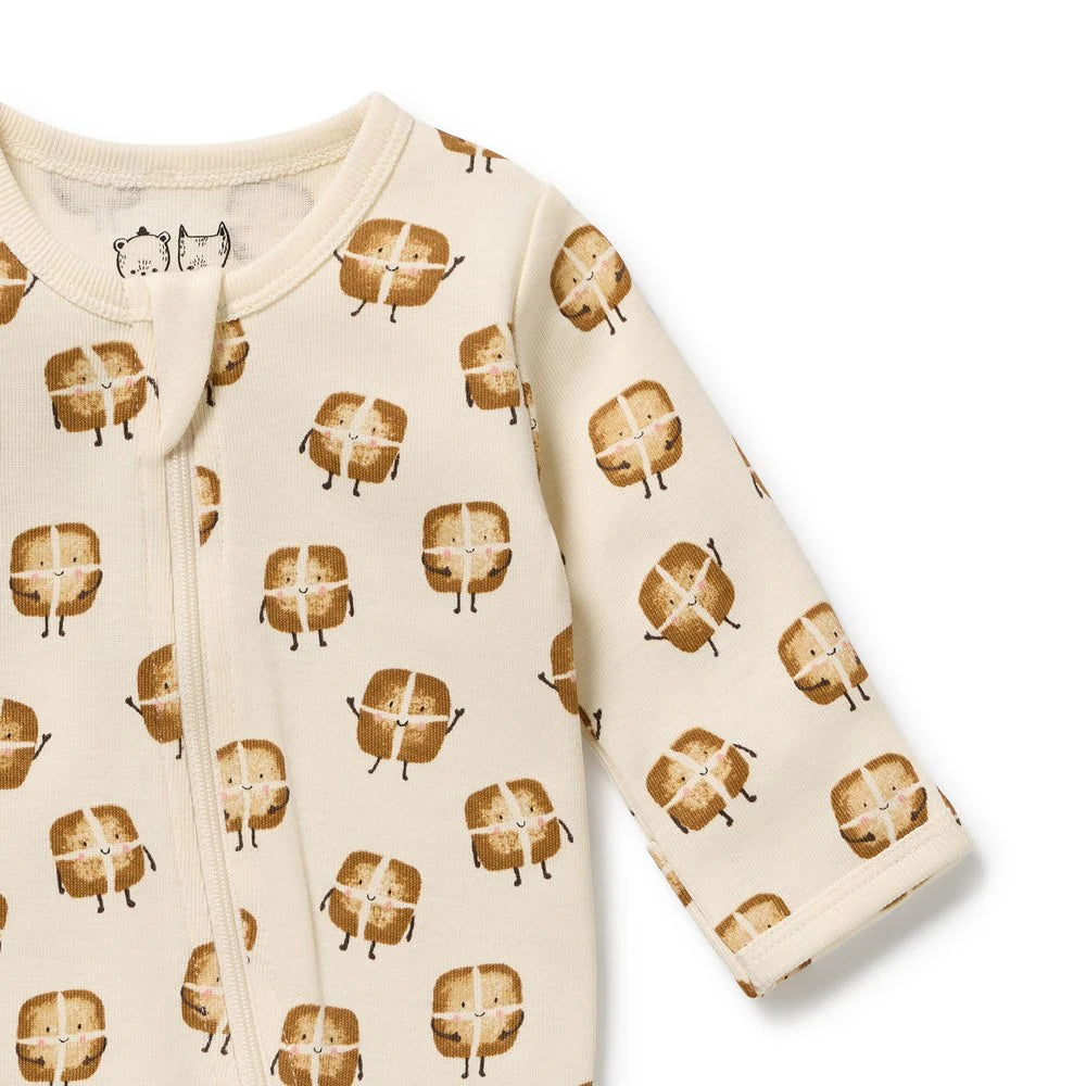 Wilson & Frenchy - Organic Zipsuit With Feet - Hot Cross Buns