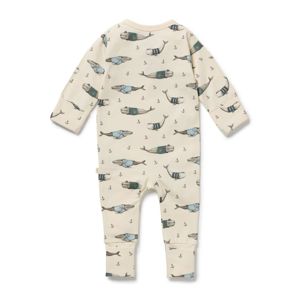 Wilson & Frenchy - Woolly Whales Organic Zipsuit with Feet