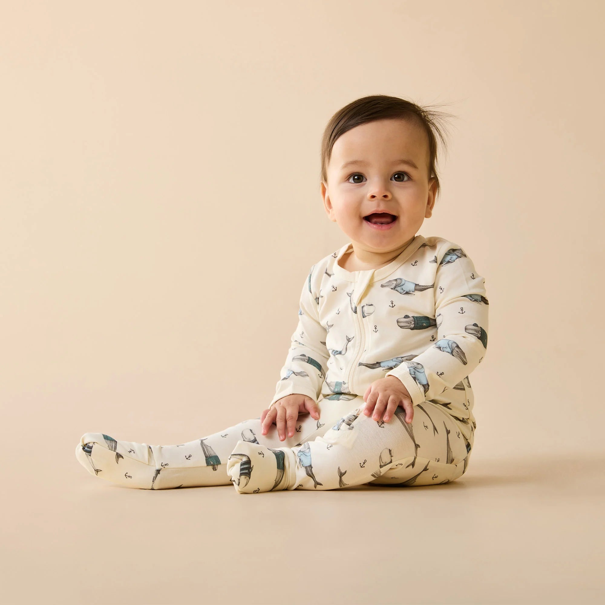 Wilson & Frenchy - Woolly Whales Organic Zipsuit with Feet