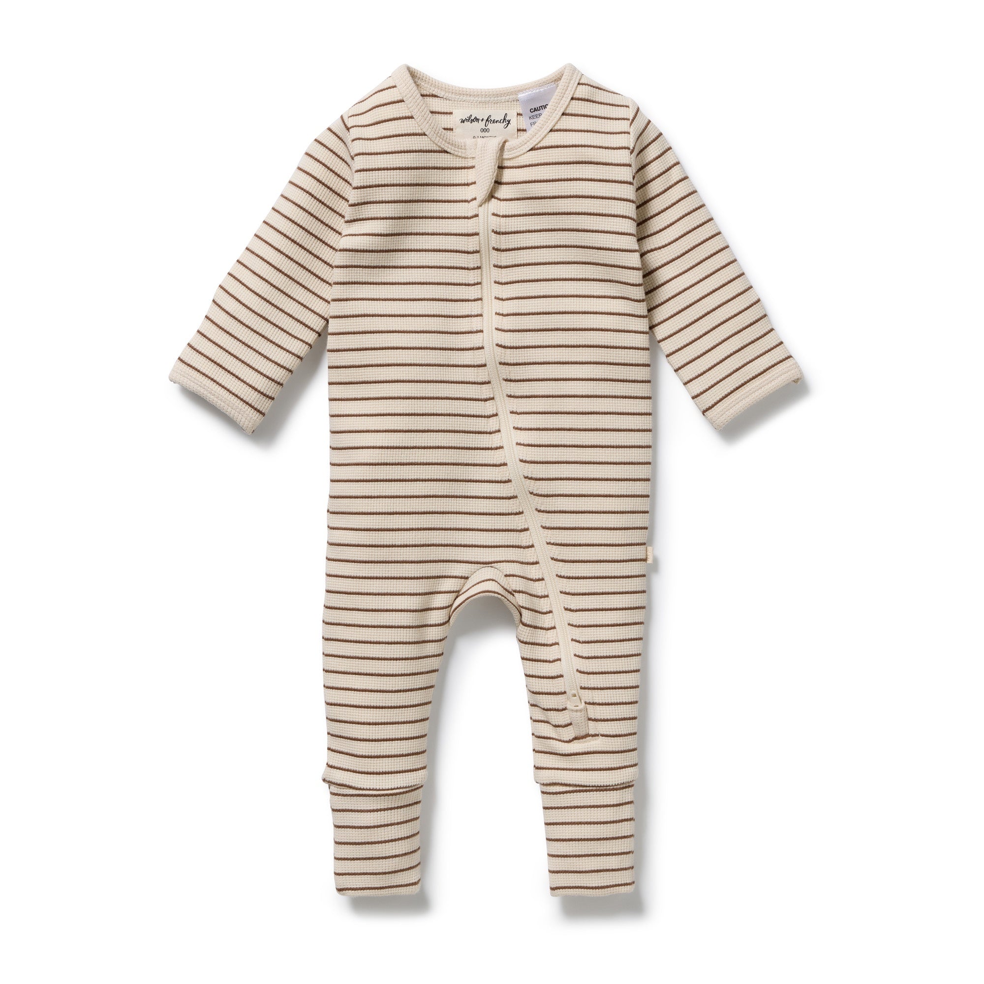 Wilson & Frenchy - Nutmeg Stripe Organic Waffle Zipsuit