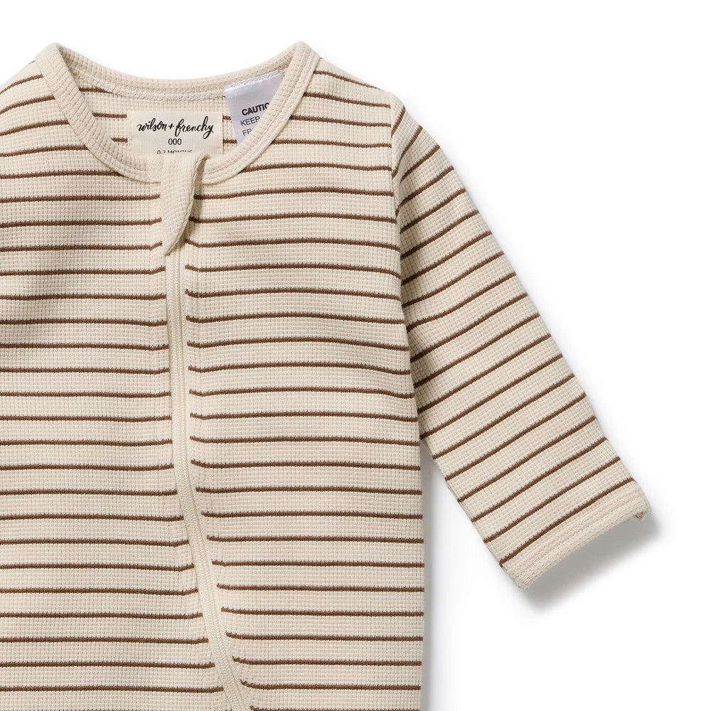Wilson & Frenchy - Nutmeg Stripe Organic Waffle Zipsuit
