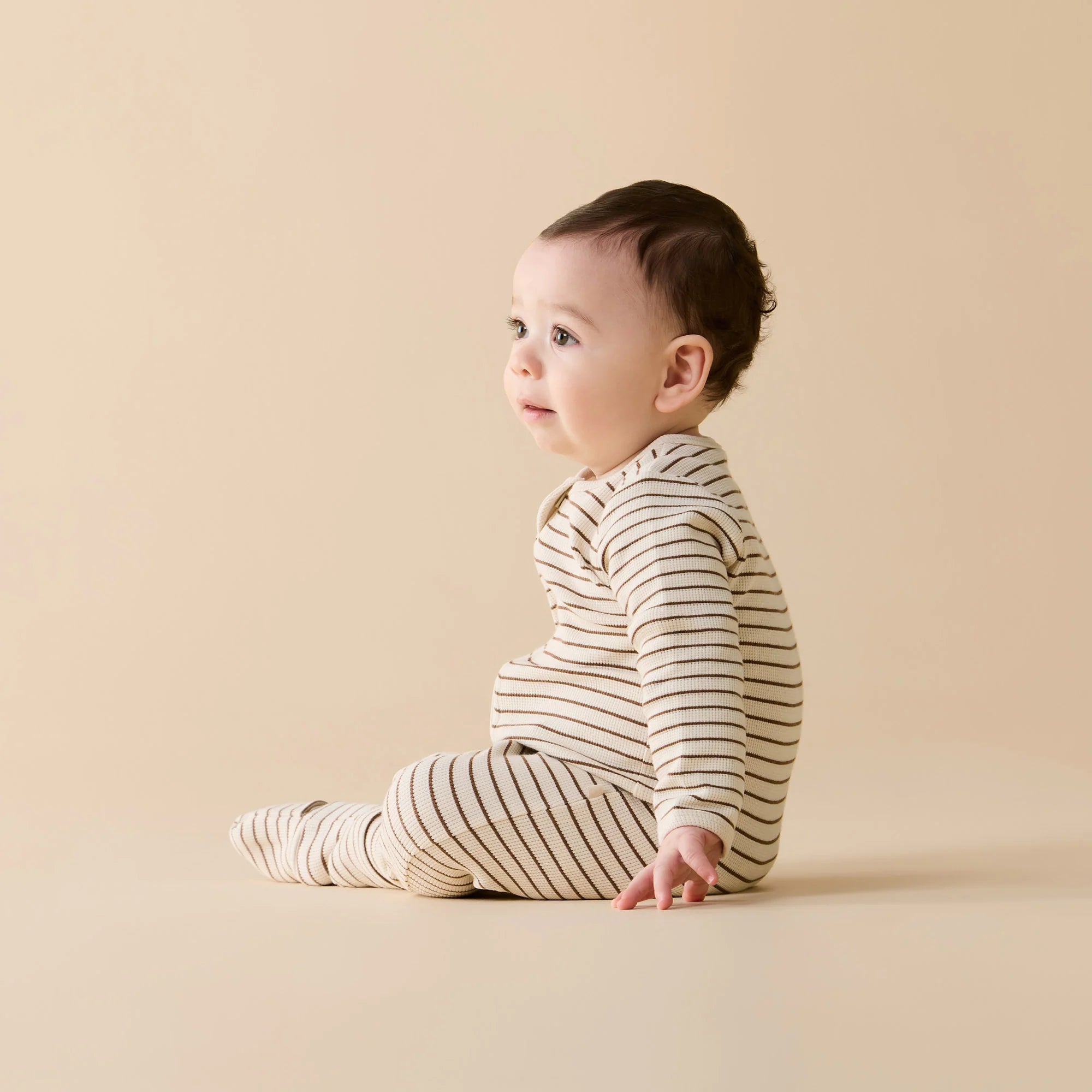 Wilson & Frenchy - Nutmeg Stripe Organic Waffle Zipsuit