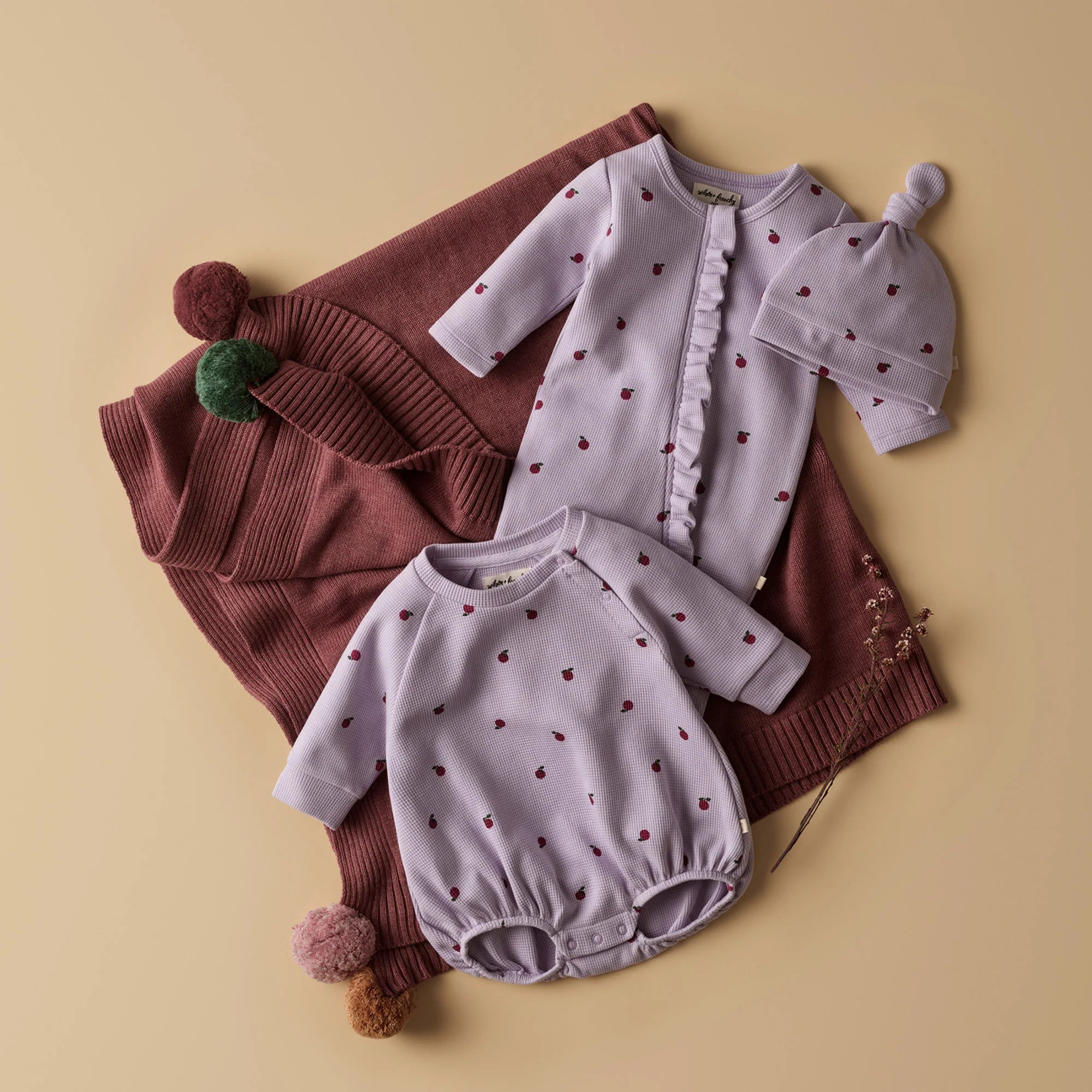 Wilson & Frenchy - Berry Plums Organic Waffle Ruffle Zipsuit