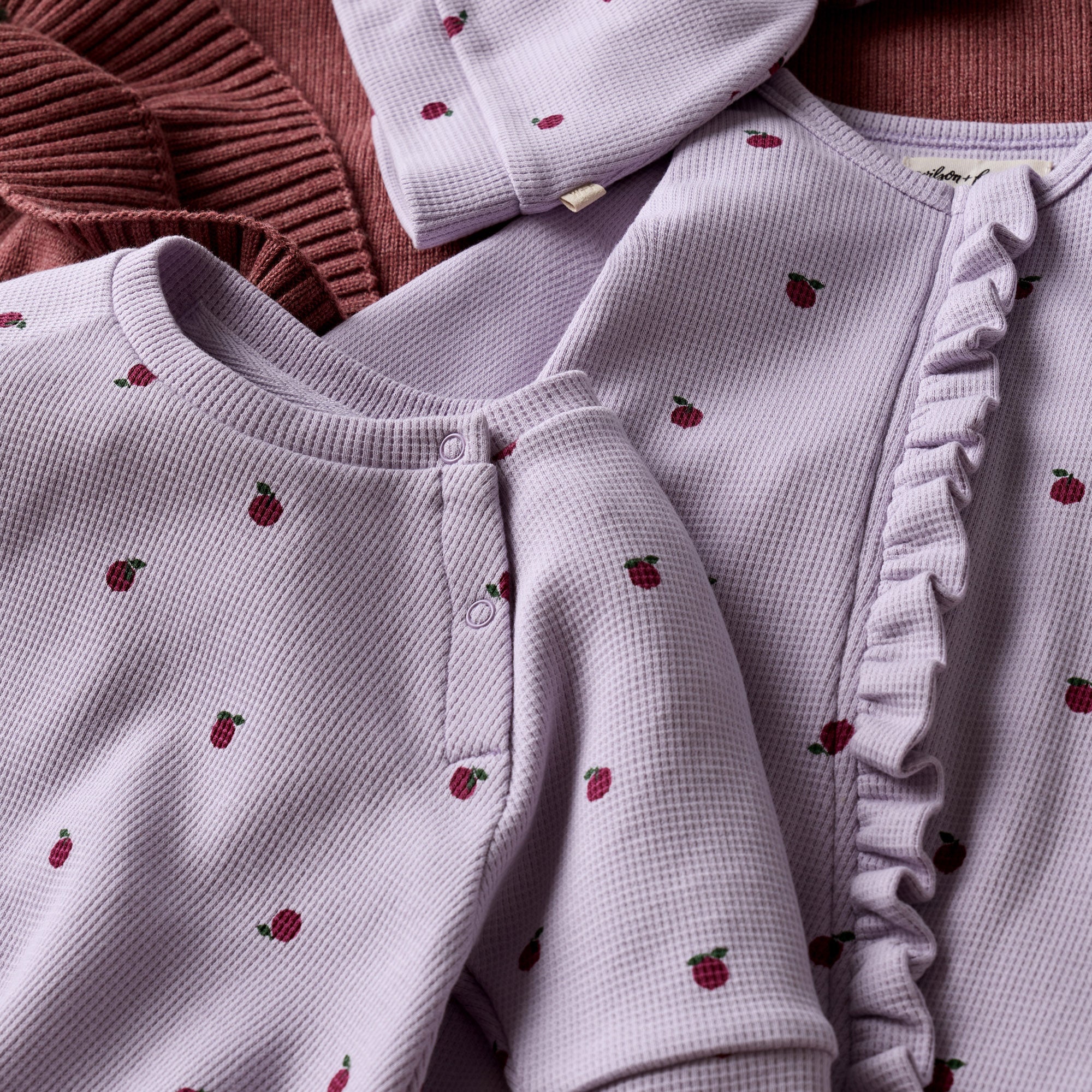 Wilson & Frenchy - Berry Plums Organic Waffle Ruffle Zipsuit