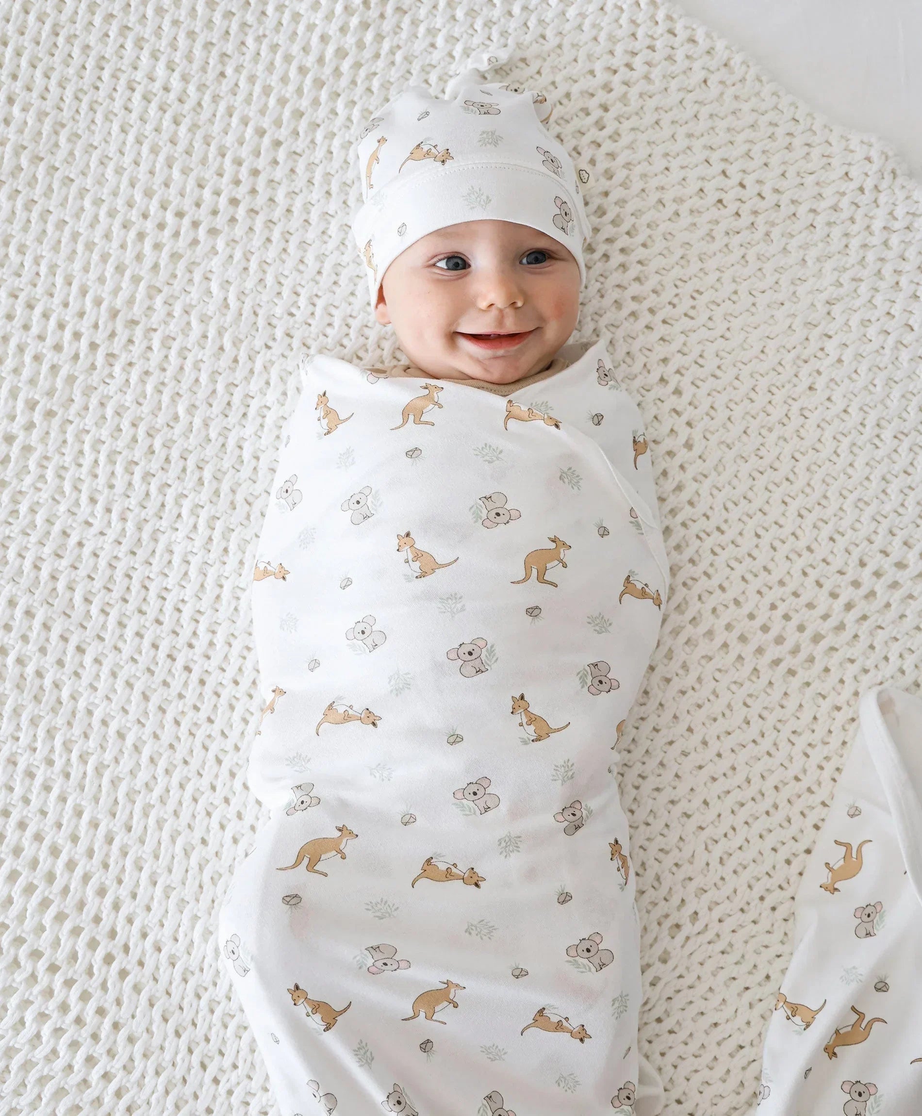 Lummi in Colour - Bamboo Bassinet Sheet - Kangaroo & Koala
